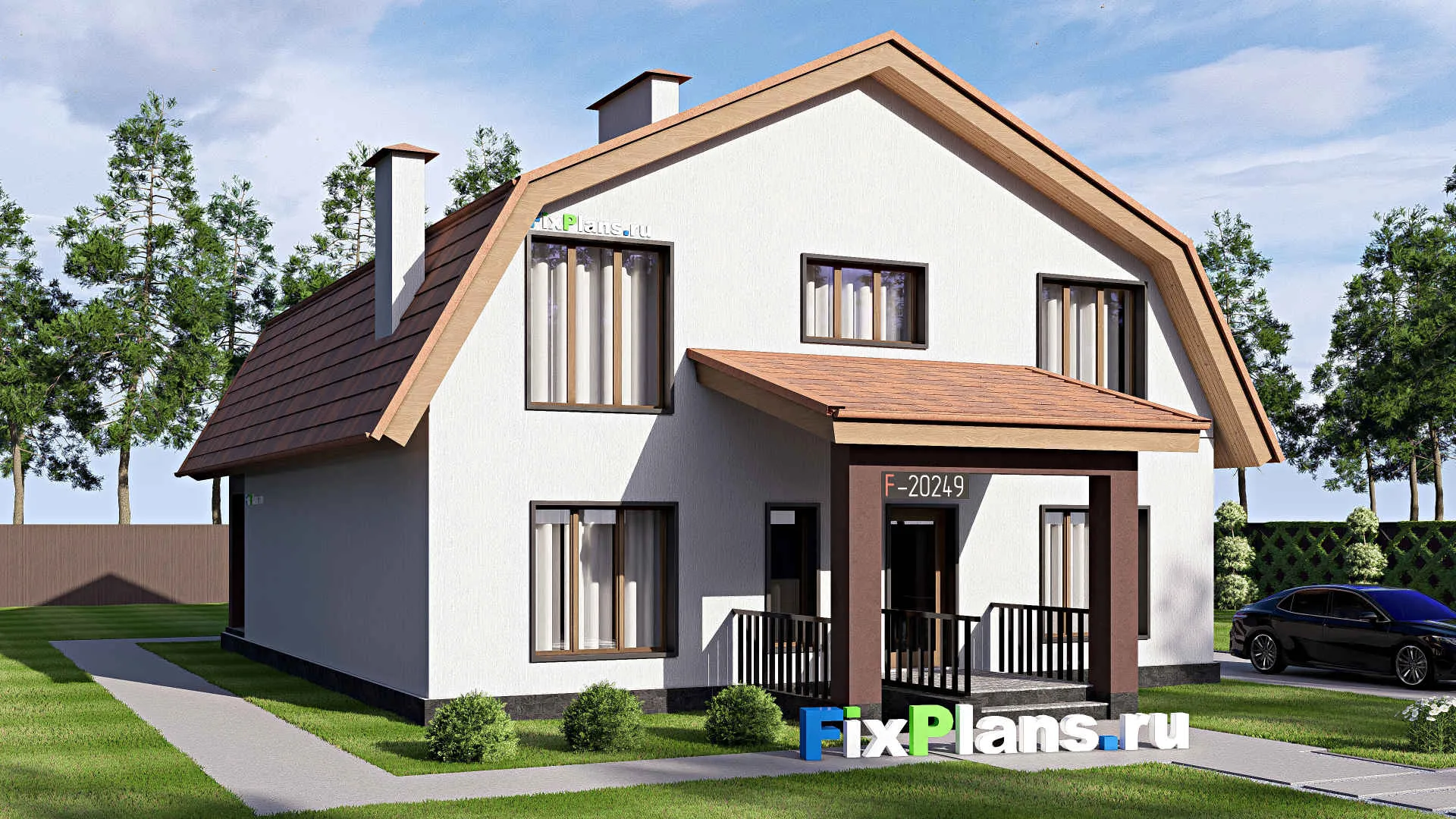 F-20249 - Проект дома с мансардой 12 на 17, площадью 290 м² с террасой, балконом, цокольным этажом и 6 спальнями