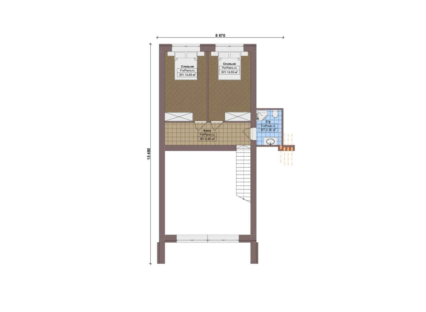 F-17594 - План одноэтажного дома 16 на 18, площадью 250 м² с террасой и 5 спальнями
