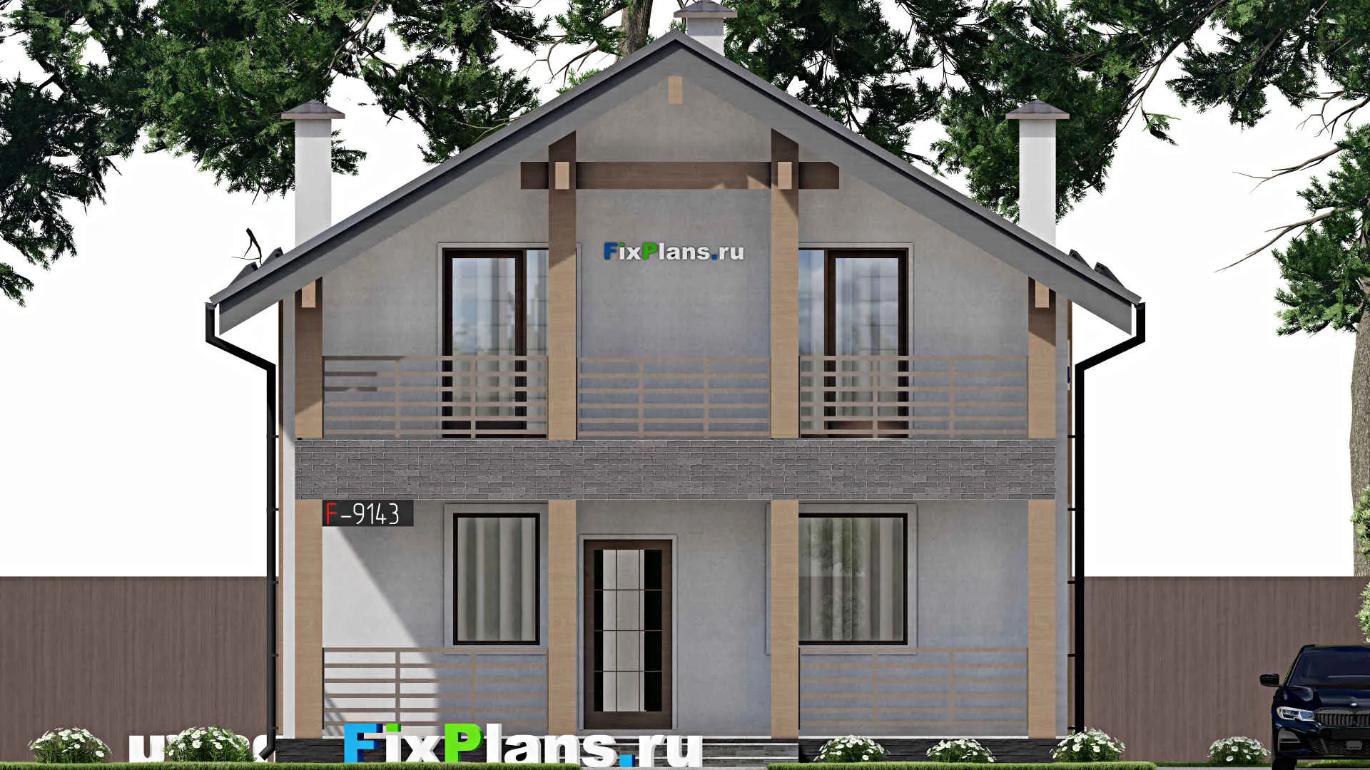 F-9143 - Проект дома с мансардой 9 на 12, площадью 160 м² с террасой, балконом и 5 спальнями