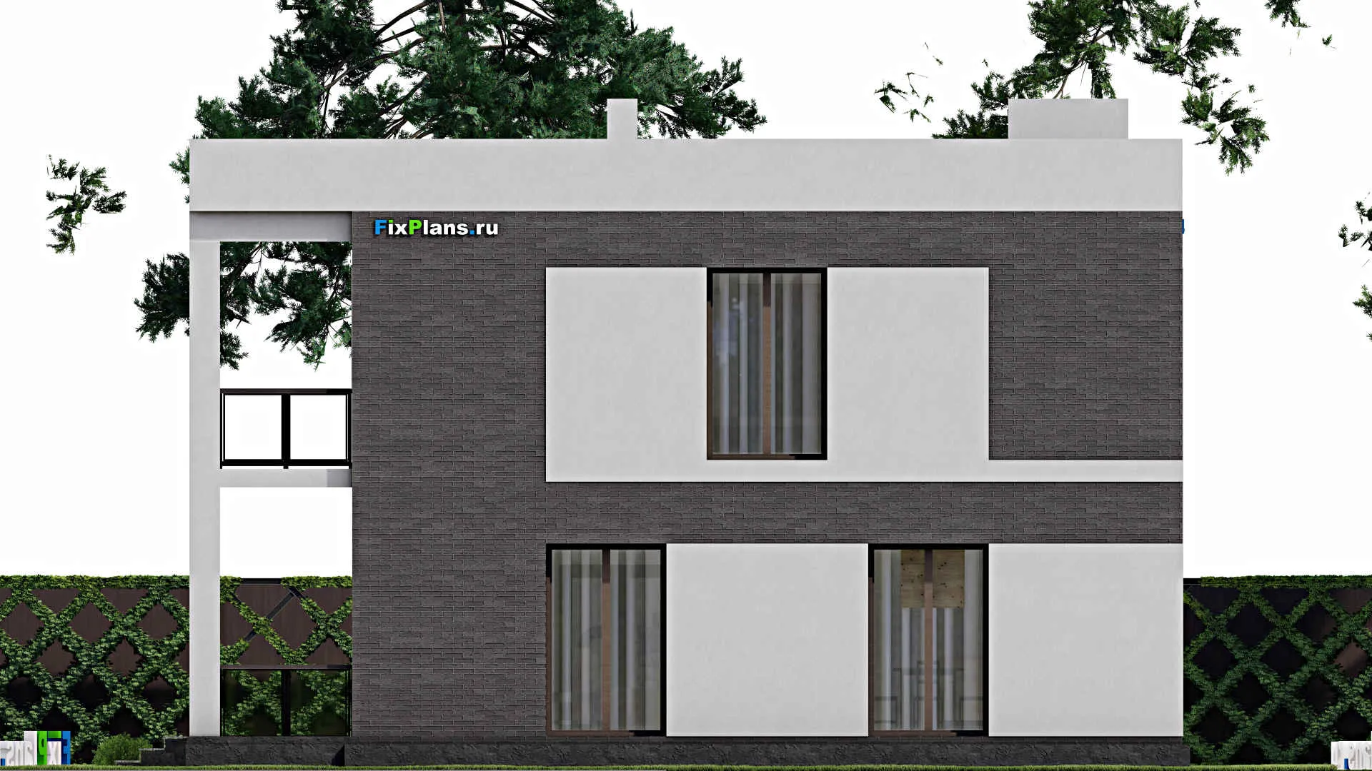 F-6083 - Планы двухэтажного дома 11 на 11, площадью 210 м² с террасой, балконом и 3 спальнями