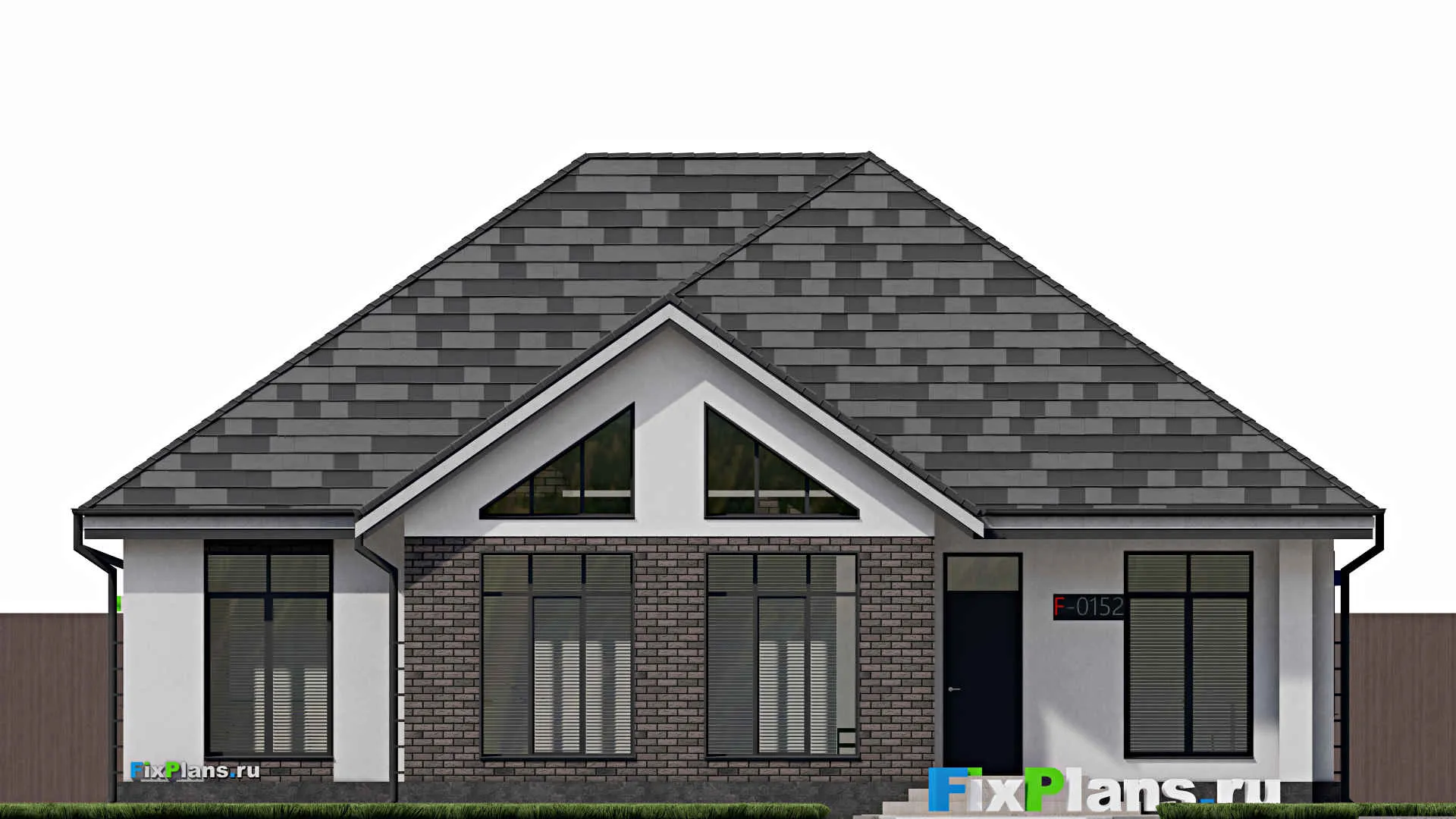 F-0152 - Проект одноэтажного дома 14 на 14, площадью 140 м² с террасой и 3 спальнями