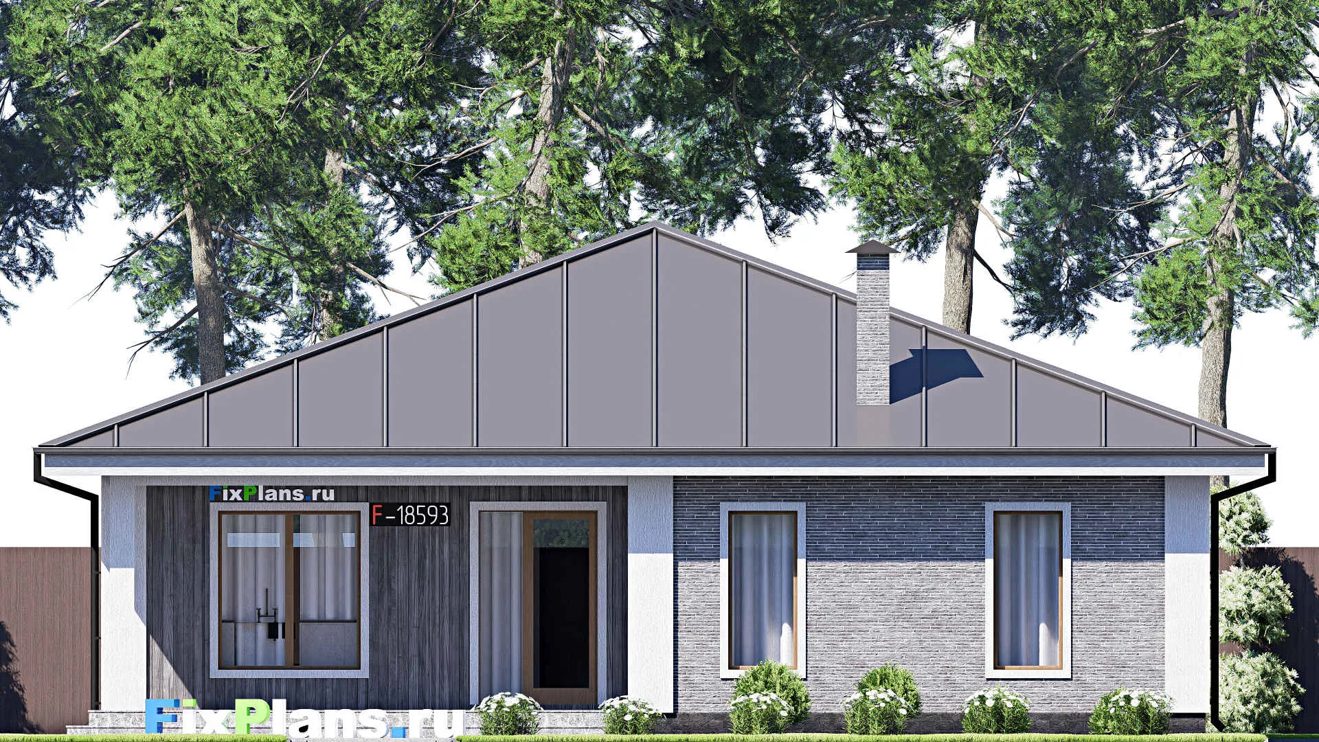 F-18593 - Проект одноэтажного дома 14 на 15, площадью 160 м² с террасой и 3 спальнями