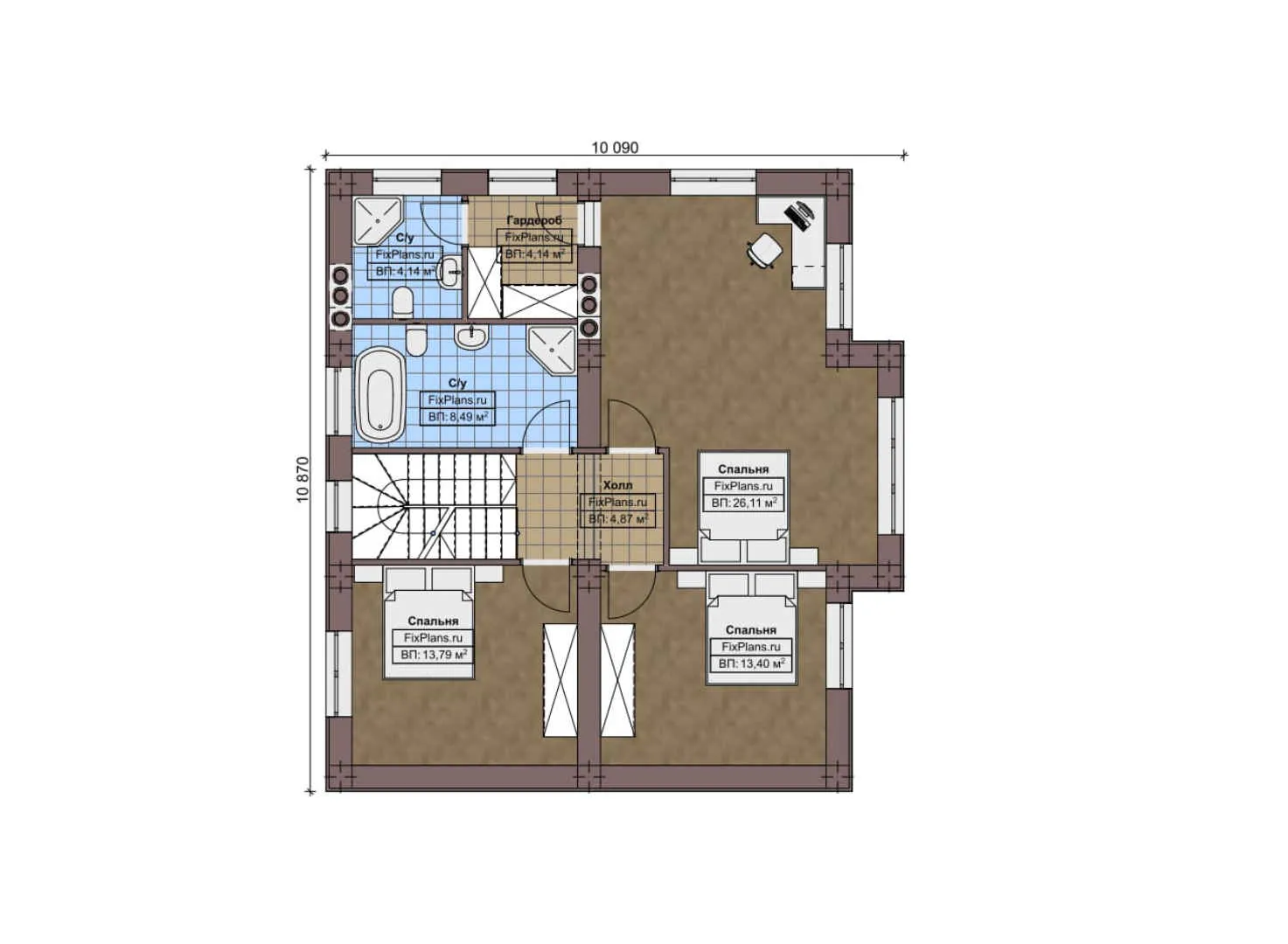F-7757 - Планы двухэтажного дома 12 на 14, площадью 190 м² с террасой и 4 спальнями