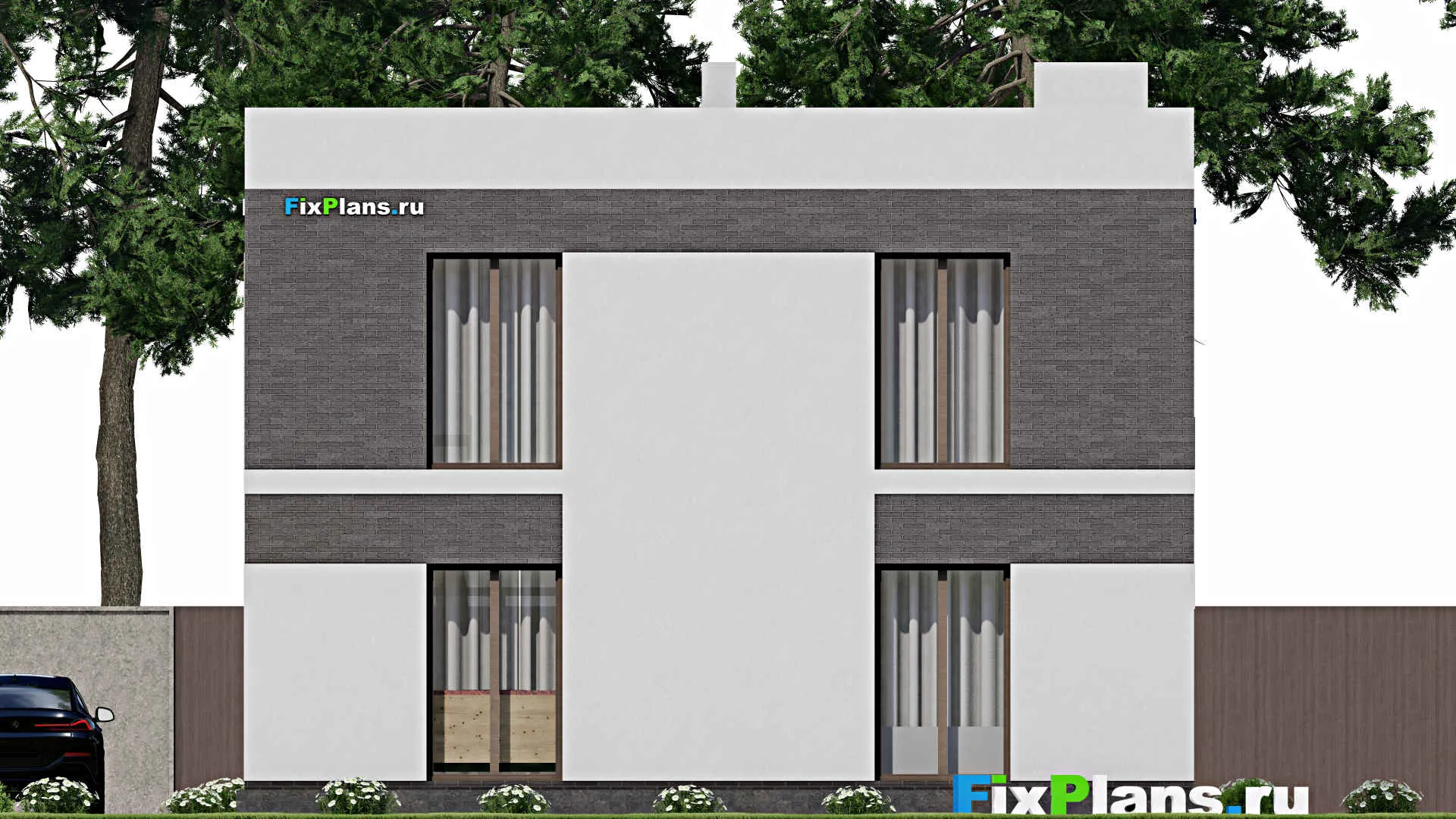 F-6083 - Планы двухэтажного дома 11 на 11, площадью 210 м² с террасой, балконом и 3 спальнями