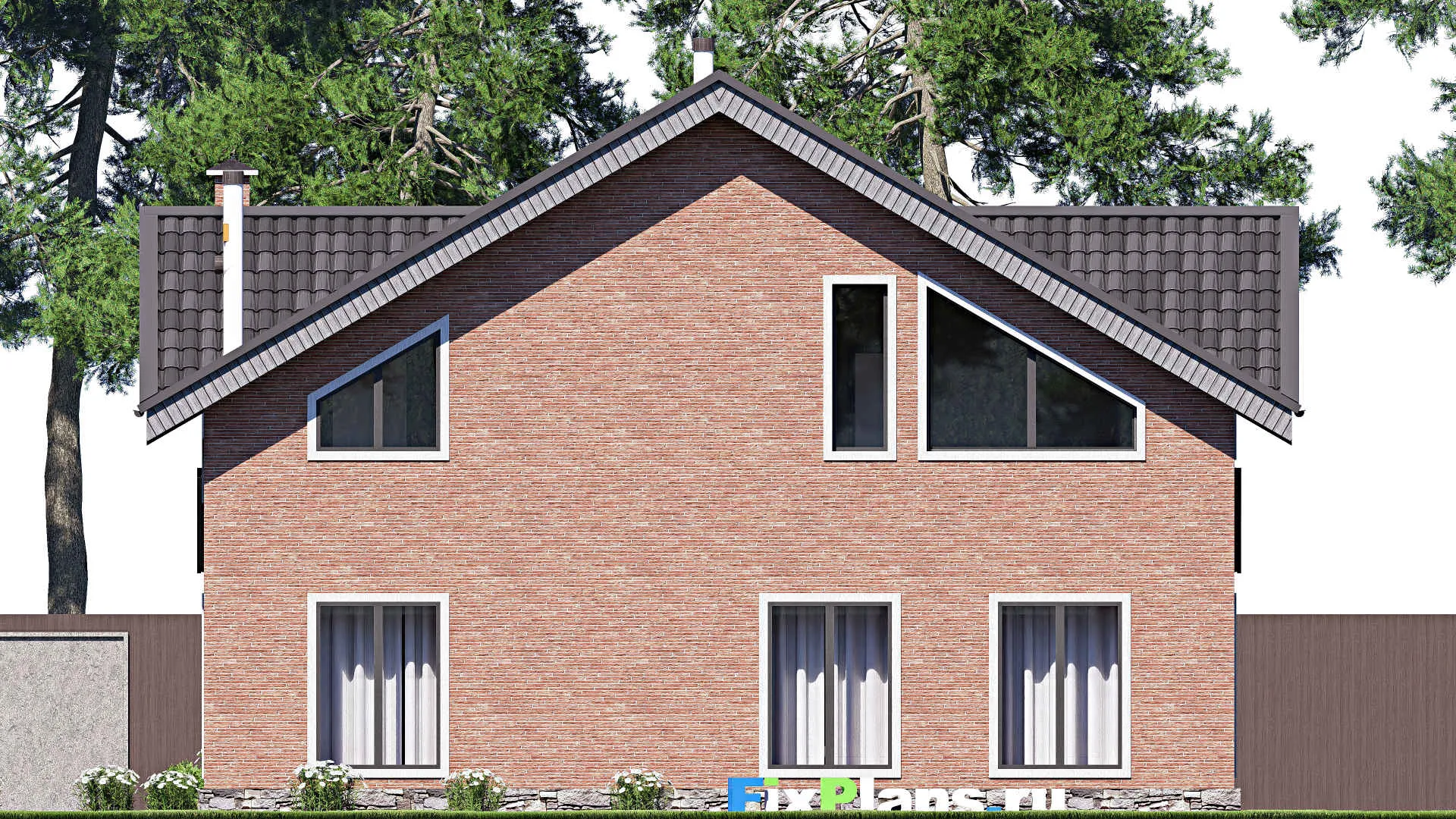 F-19862 - Проект дома с мансардой 12 на 12, площадью 200 м² с террасой и 6 спальнями