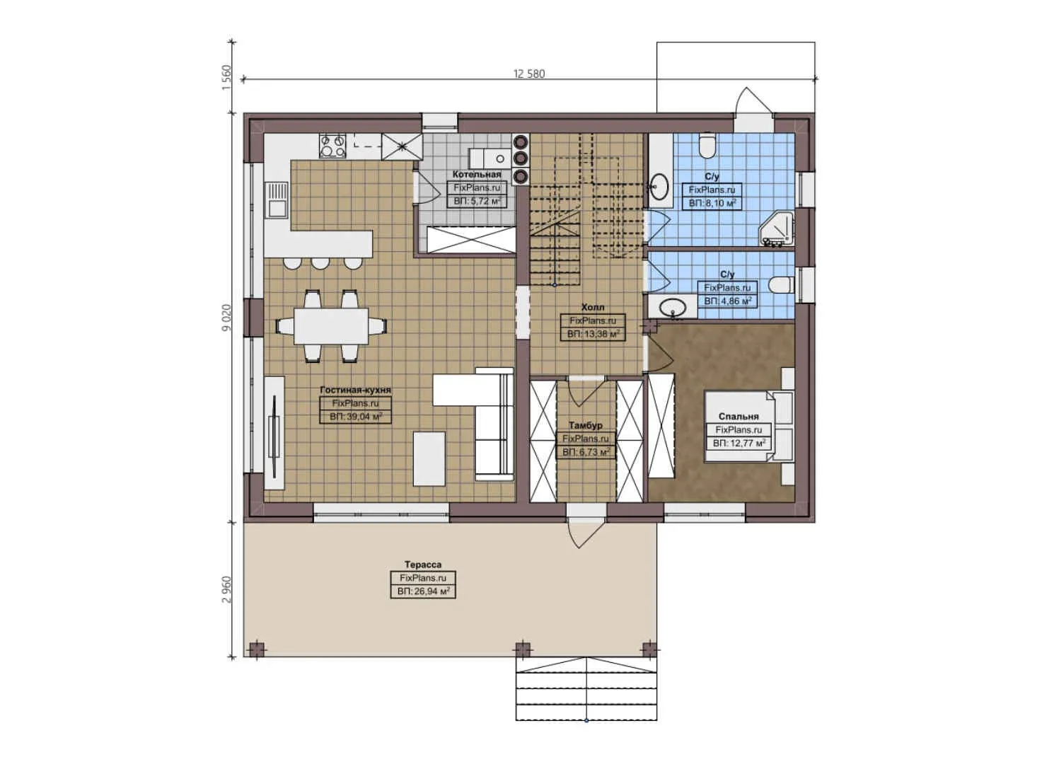 F-2798 - Планы двухэтажного дома 10 на 13, площадью 210 м² с террасой и 4 спальнями