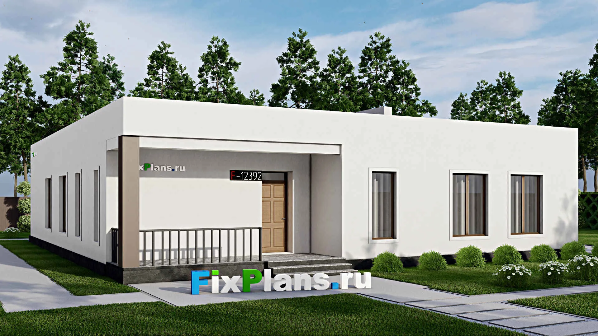 F-12392 - Проект одноэтажного дома 16 на 18, площадью 180 м² с террасой и 3 спальнями