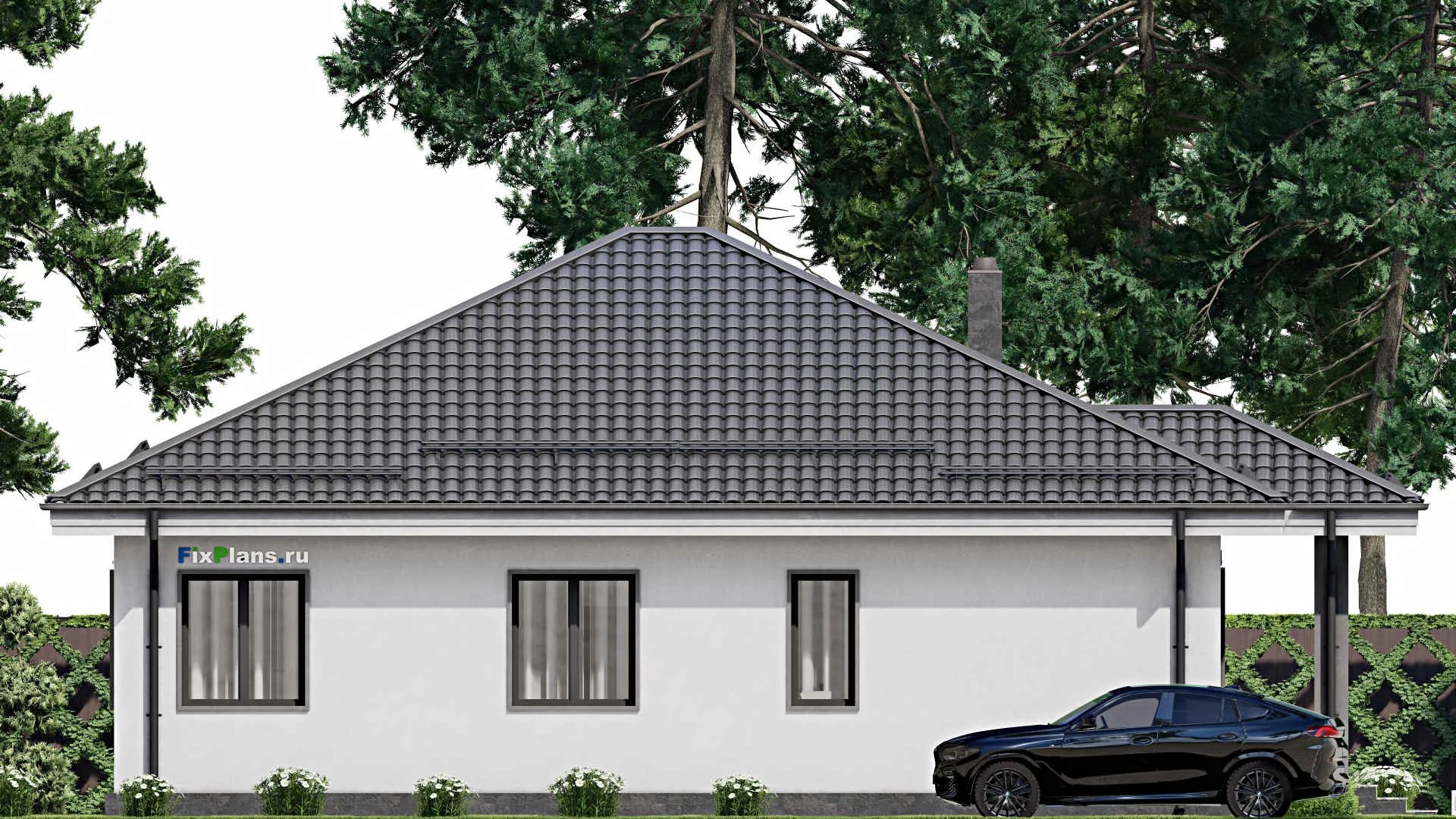 F-3302 - Проект одноэтажного дома 12 на 13, площадью 150 м² с террасой и 4 спальнями