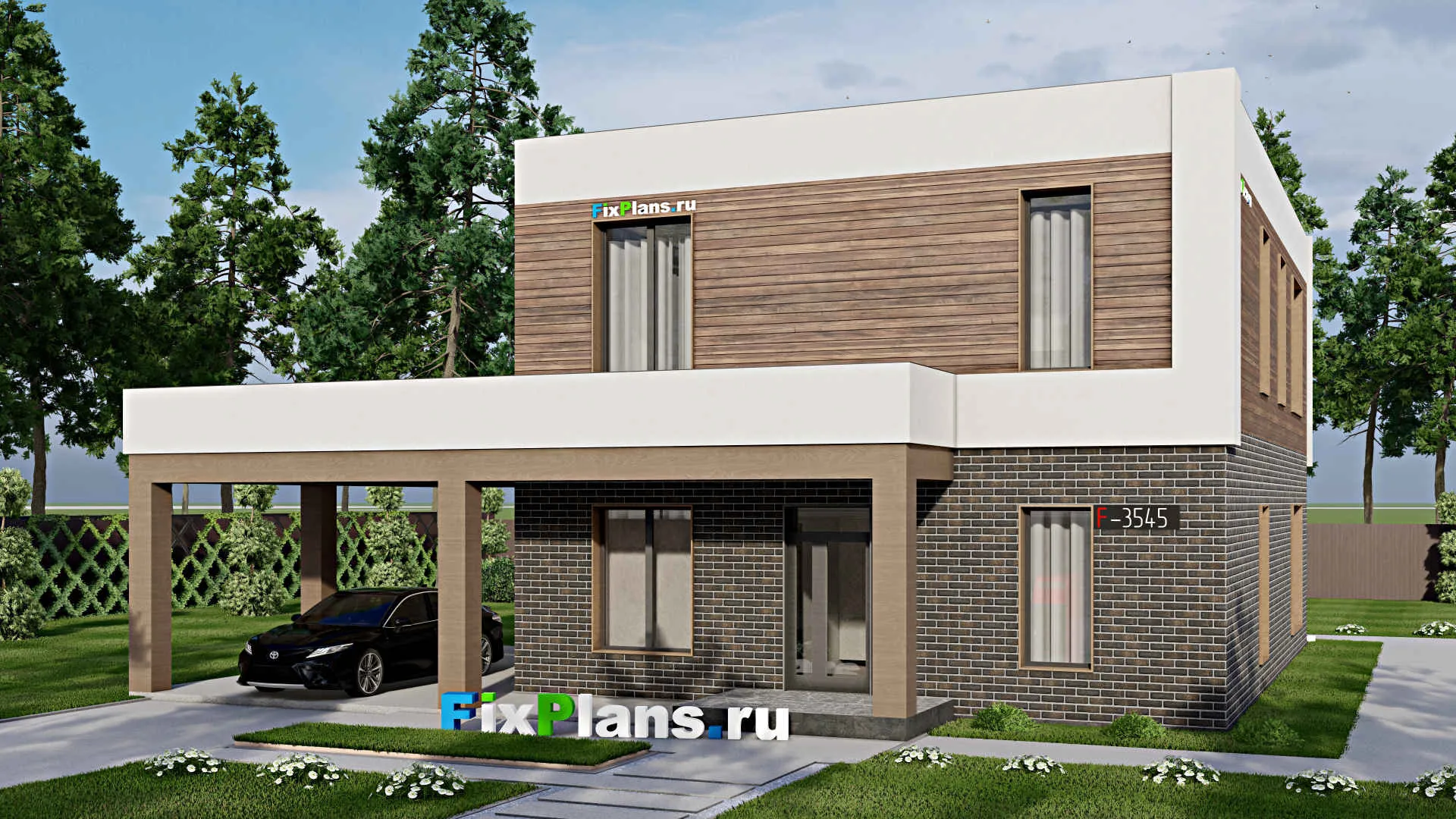 F-3545 - Проект двухэтажного дома 10 на 14, площадью 210 м² с террасой и 3 спальнями