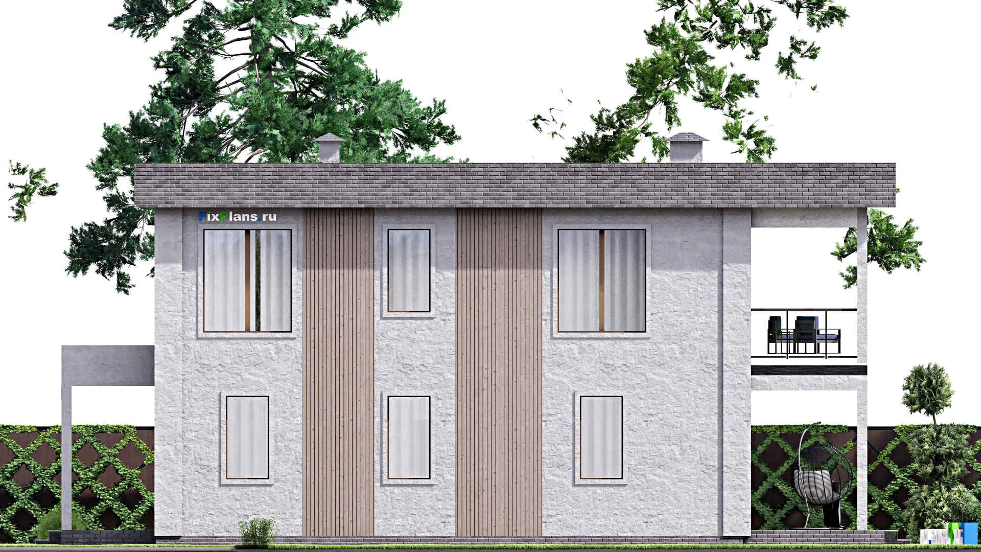 F-12707 - Планы двухэтажного дома 13 на 17, площадью 310 м² с террасой, балконом и 3 спальнями