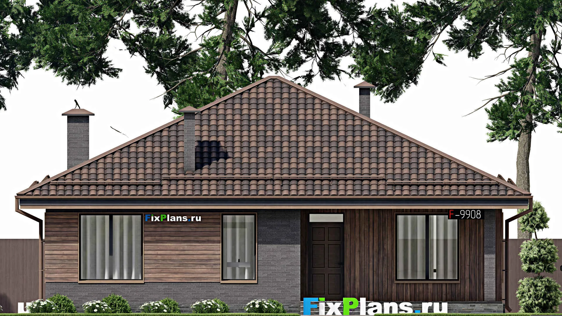 F-9908 - Проект одноэтажного дома 13 на 13, площадью 130 м² с 3 спальнями