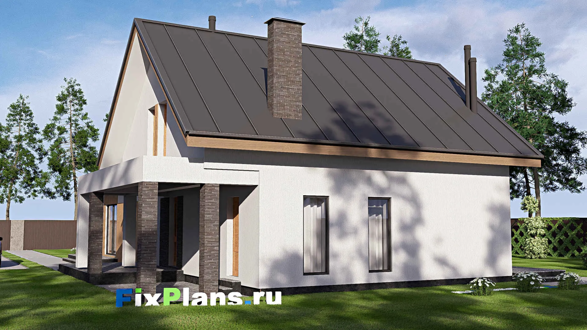 F-19682 - Проект дома с мансардой 16 на 22, площадью 350 м² с террасой, балконом и 4 спальнями