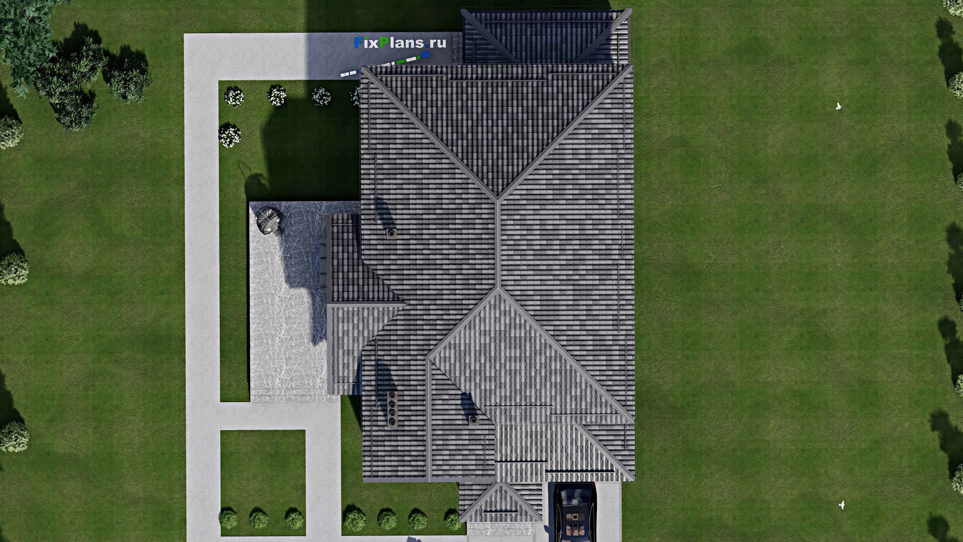 F-7010 - Проект двухэтажного дома 17 на 22, площадью 310 м² с террасой, гаражом на 1 машину и 6 спальнями