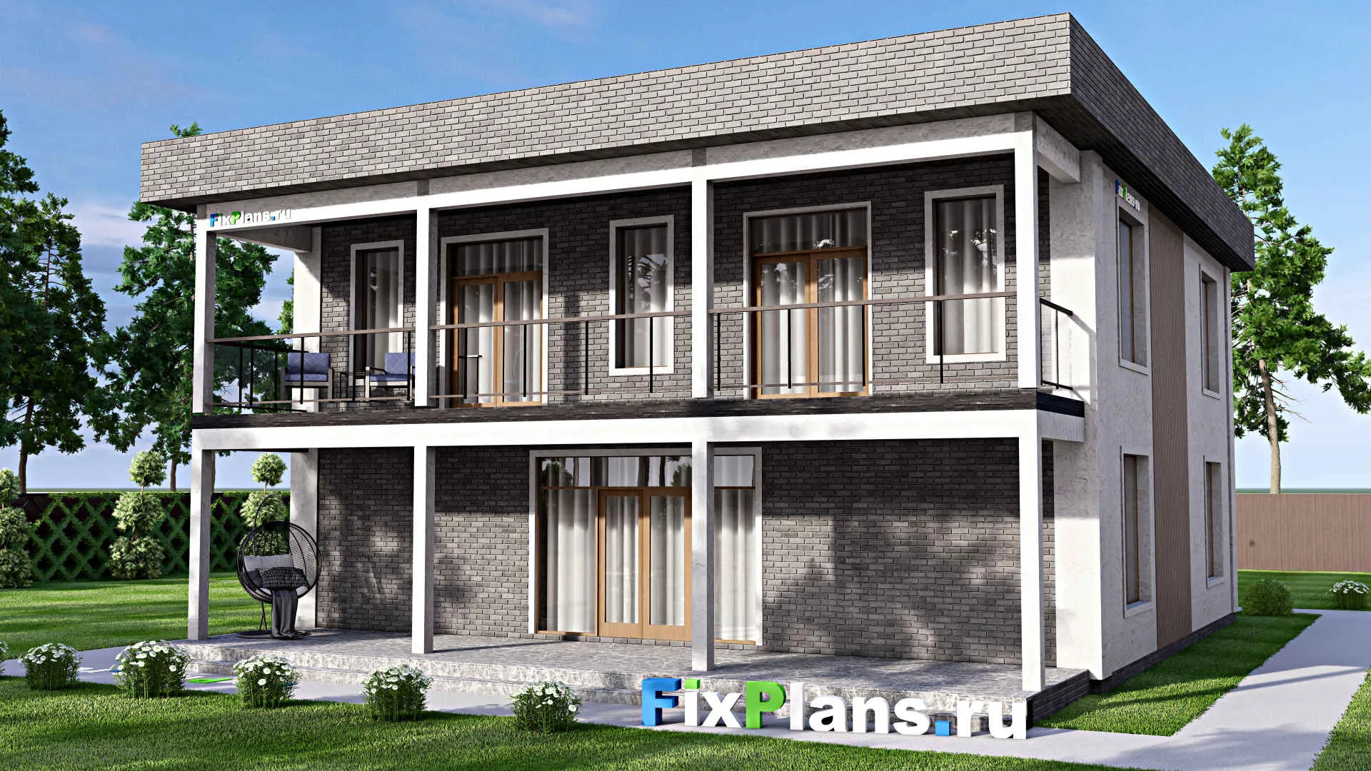 F-12707 - Планы двухэтажного дома 13 на 17, площадью 310 м² с террасой, балконом и 3 спальнями