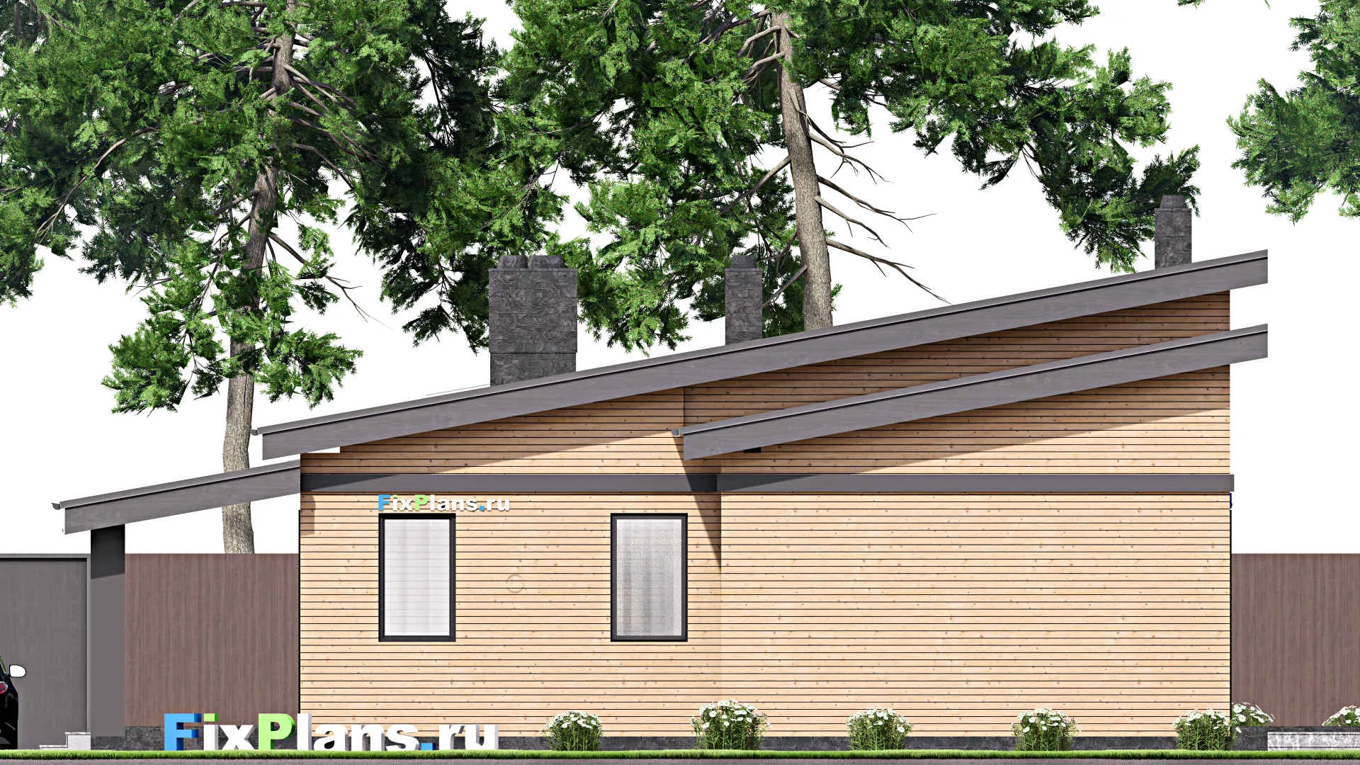 F-16694 - Проект одноэтажного дома 15 на 16, площадью 190 м² с террасой и 2 спальнями