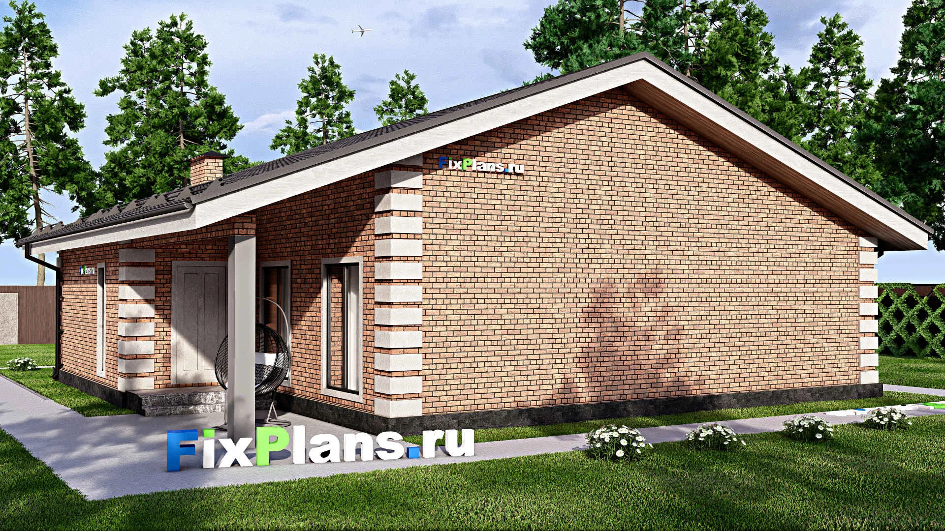 F-12482 - Проект одноэтажного дома 14 на 14, площадью 120 м² с 3 спальнями