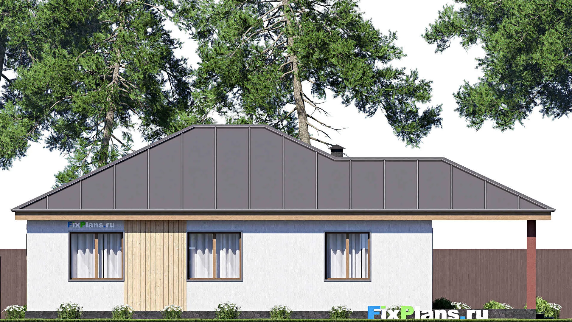 F-18539 - Проект одноэтажного дома 14 на 17, площадью 150 м² с террасой и 3 спальнями