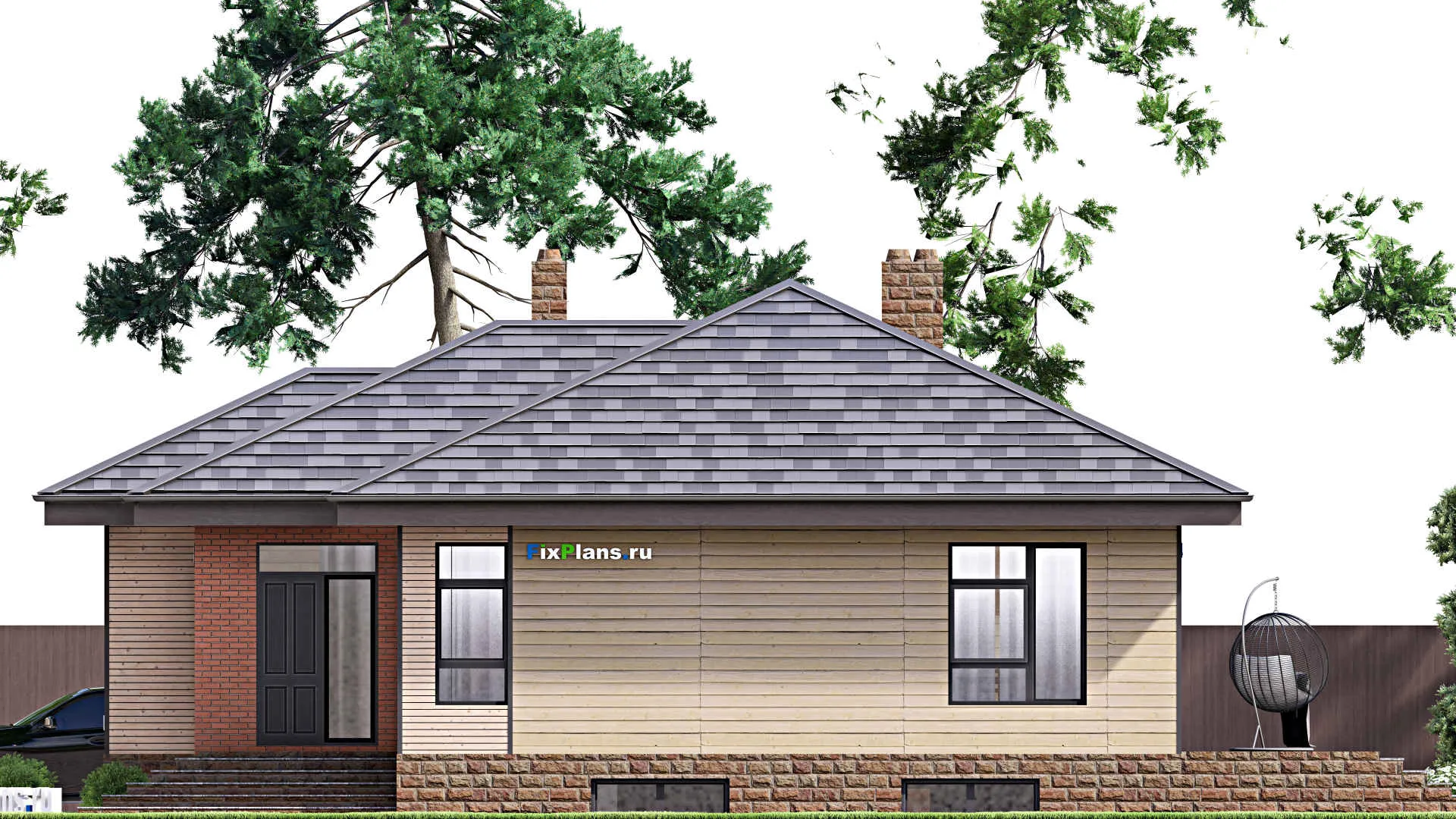 F-16775 - Проект одноэтажного дома 11 на 16, площадью 210 м² с террасой, цокольным этажом и 2 спальнями