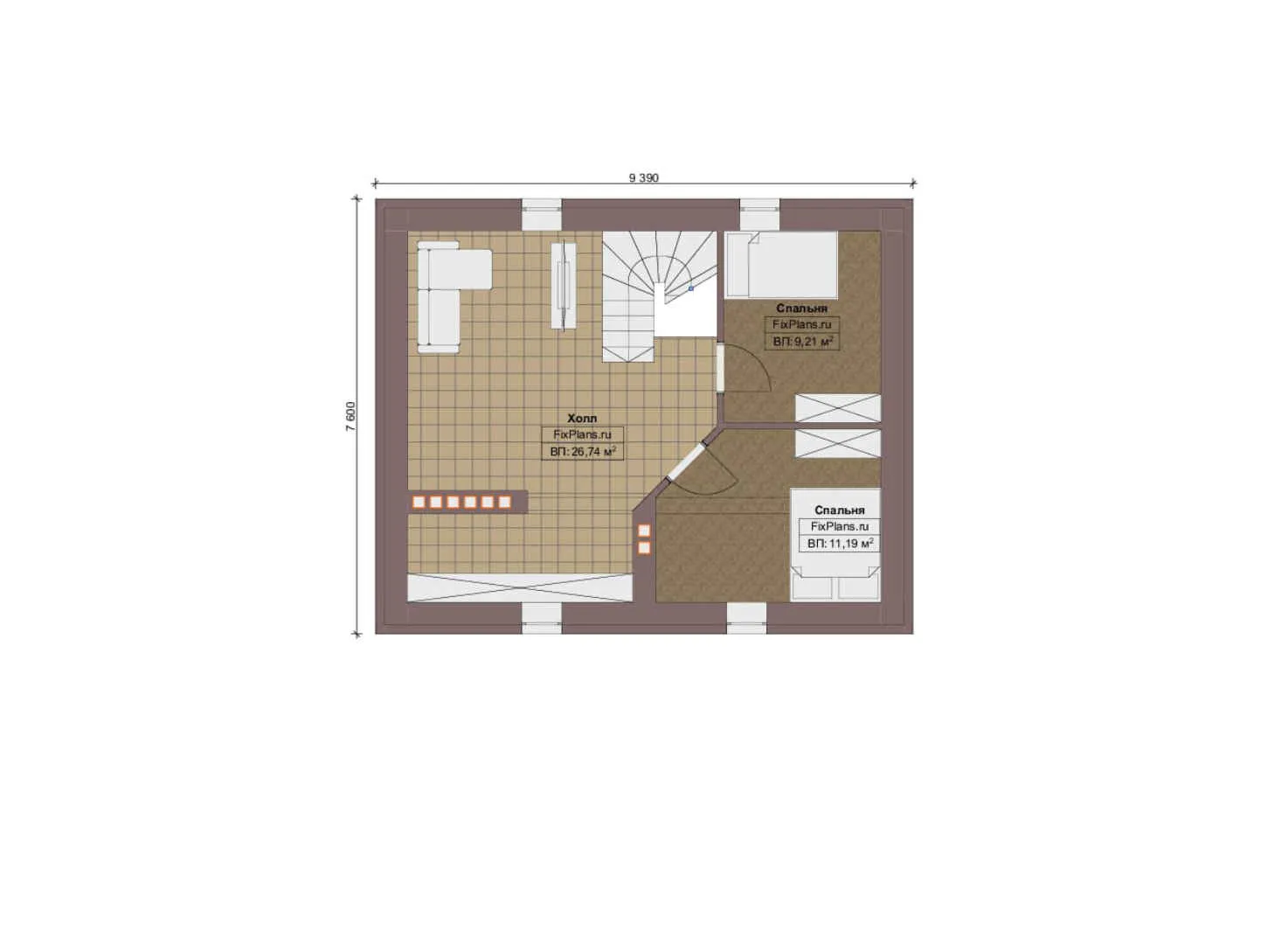 F-12563 - Планы дома с мансардой 10 на 13, площадью 130 м² с террасой и 3 спальнями