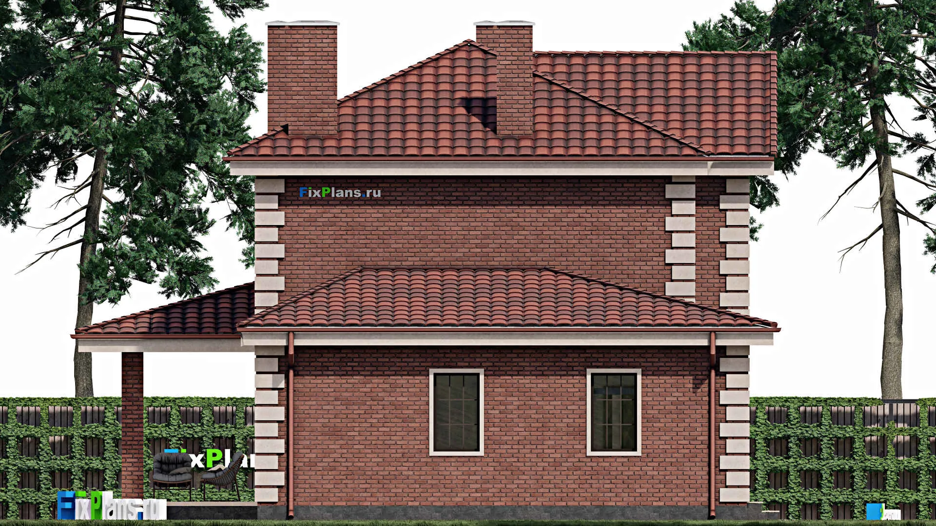 F-0593 - Проект двухэтажного дома 10 на 14, площадью 170 м² с террасой, гаражом на 1 машину и 5 спальнями