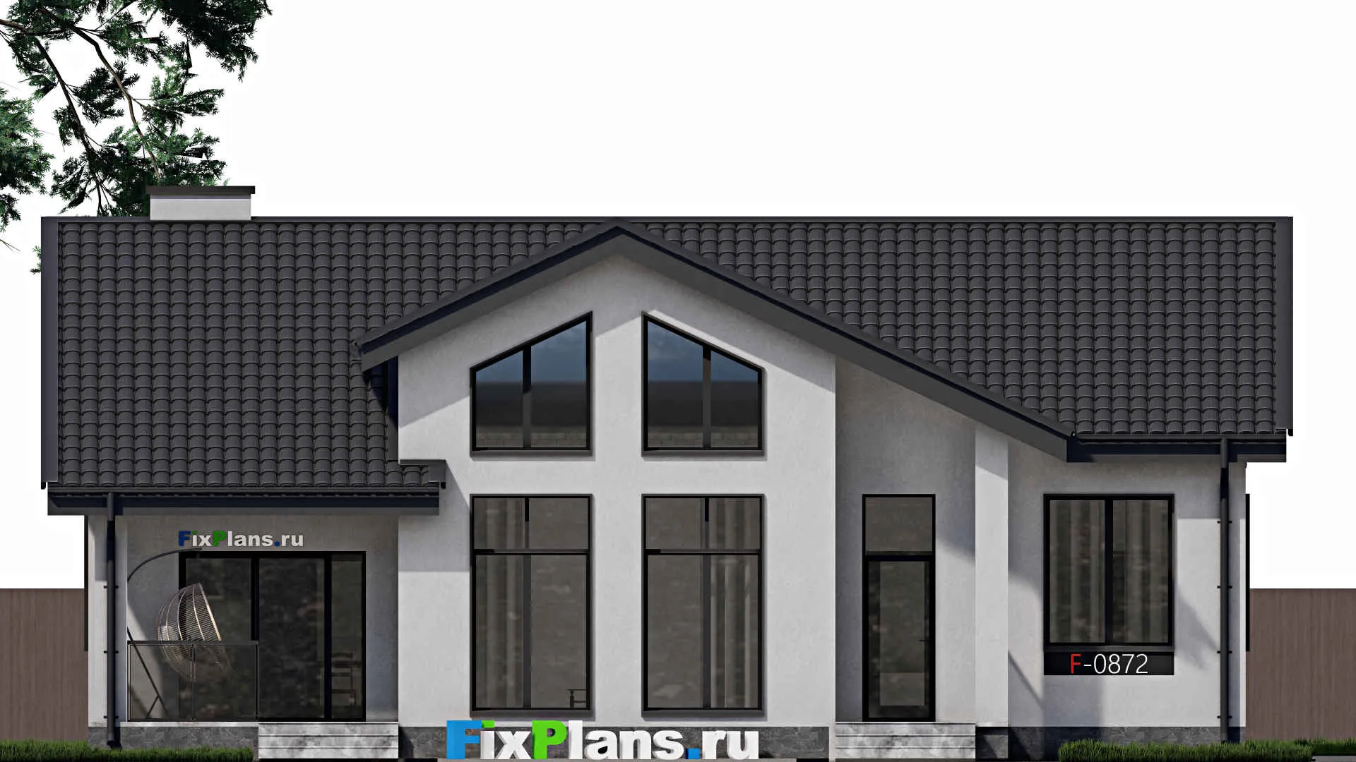 F-0872 - Проект одноэтажного дома 12 на 15, площадью 130 м² с террасой и 3 спальнями