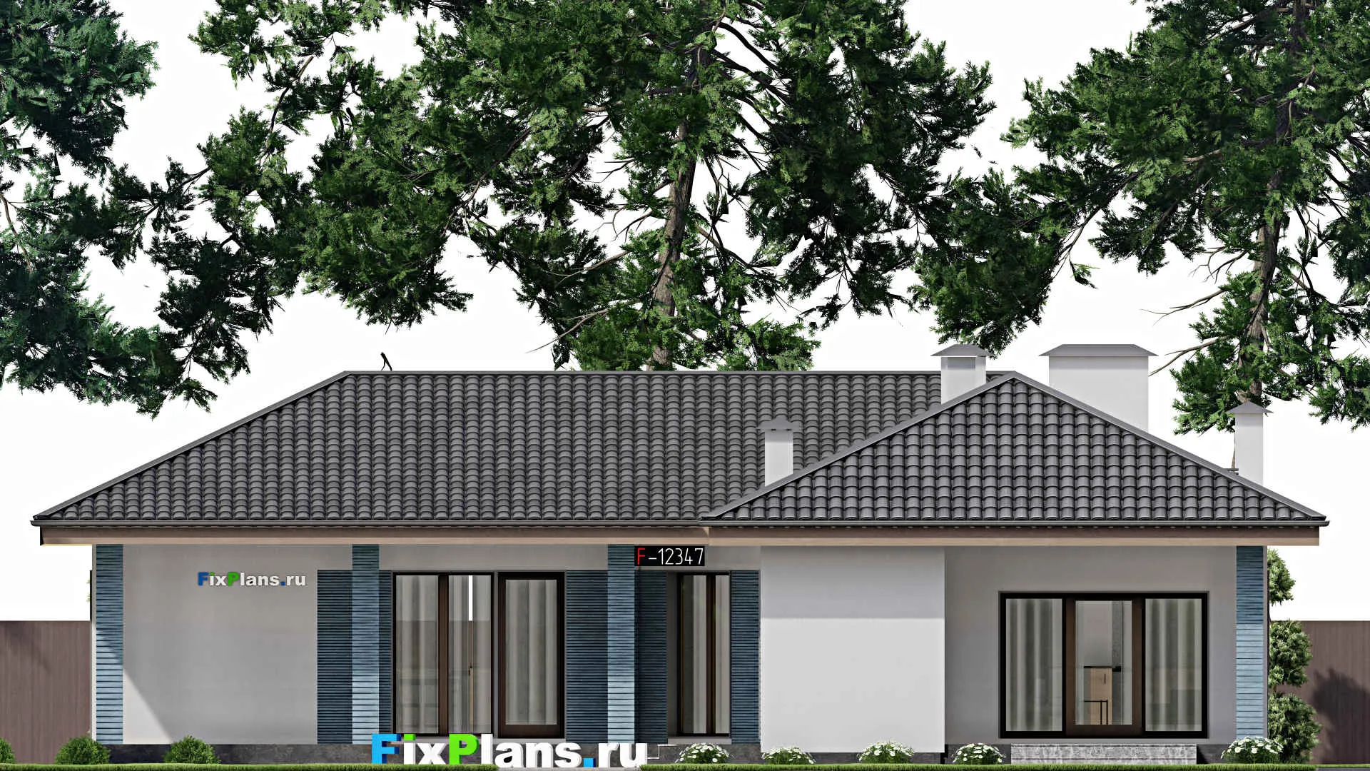 F-12347 - Проект бани 19 на 19, площадью 200 м² с терассой, 4 санузлами и спальней