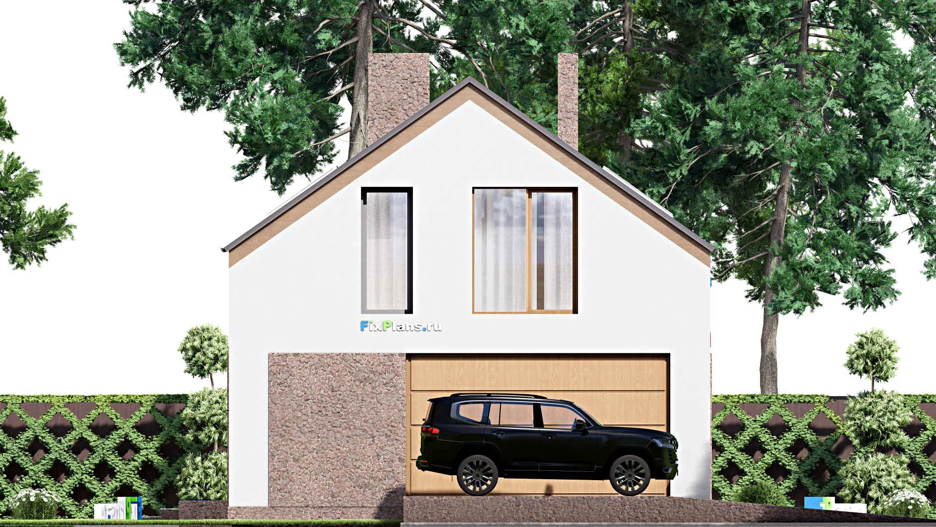 F-16199 - Проект дома с мансардой 11 на 24, площадью 320 м² с террасой, балконом, гаражом на 2 машины и 3 спальнями