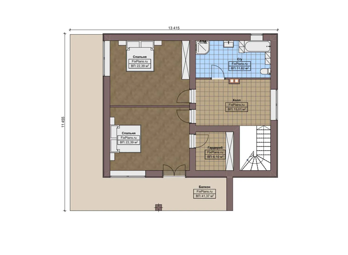 F-10574 - Планы двухэтажного дома 12 на 14, площадью 250 м² с террасой, балконом, баней, спортзалом и 2 спальнями
