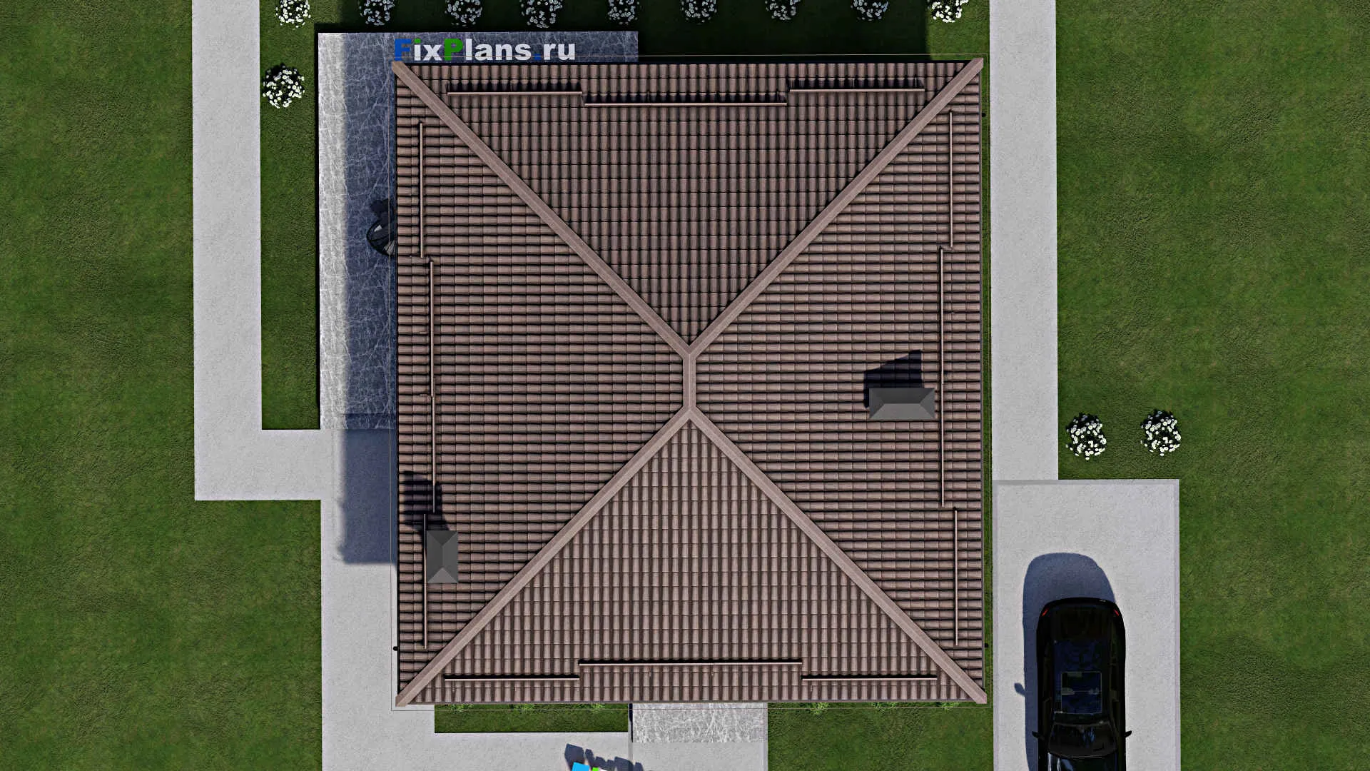 F-6353 - Проект одноэтажного дома 12 на 13, площадью 150 м² с террасой и 3 спальнями