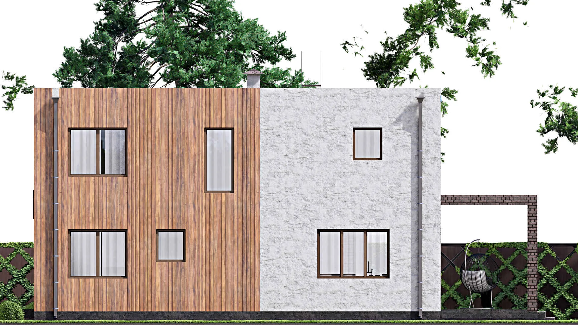 F-13724 - Планы двухэтажного дома 12 на 16, площадью 220 м² с террасой, гаражом на 1 машину и 4 спальнями