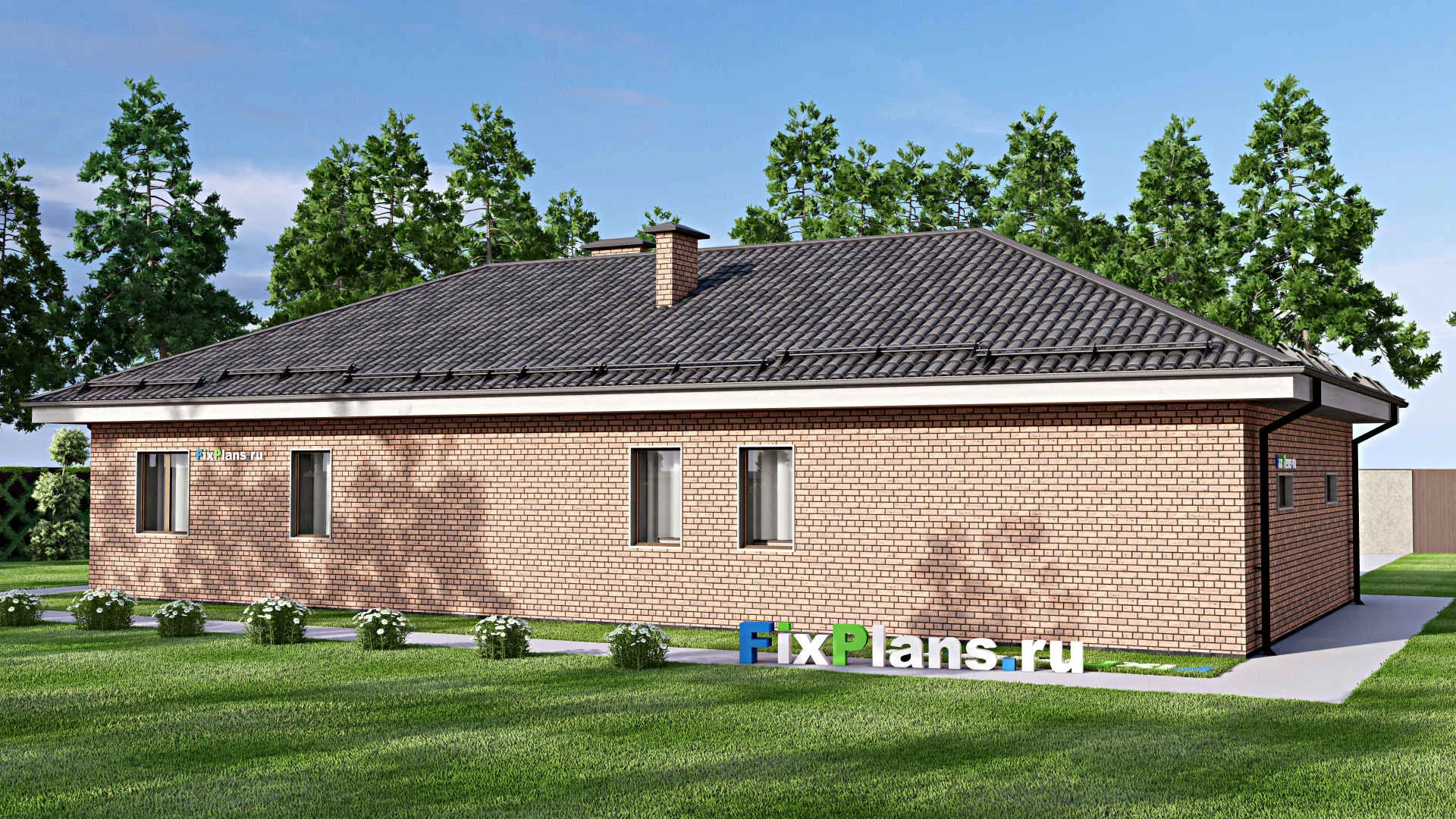 F-13670 - Проект одноэтажного дома 12 на 20, площадью 180 м² с гаражом на 2 машины и 4 спальнями