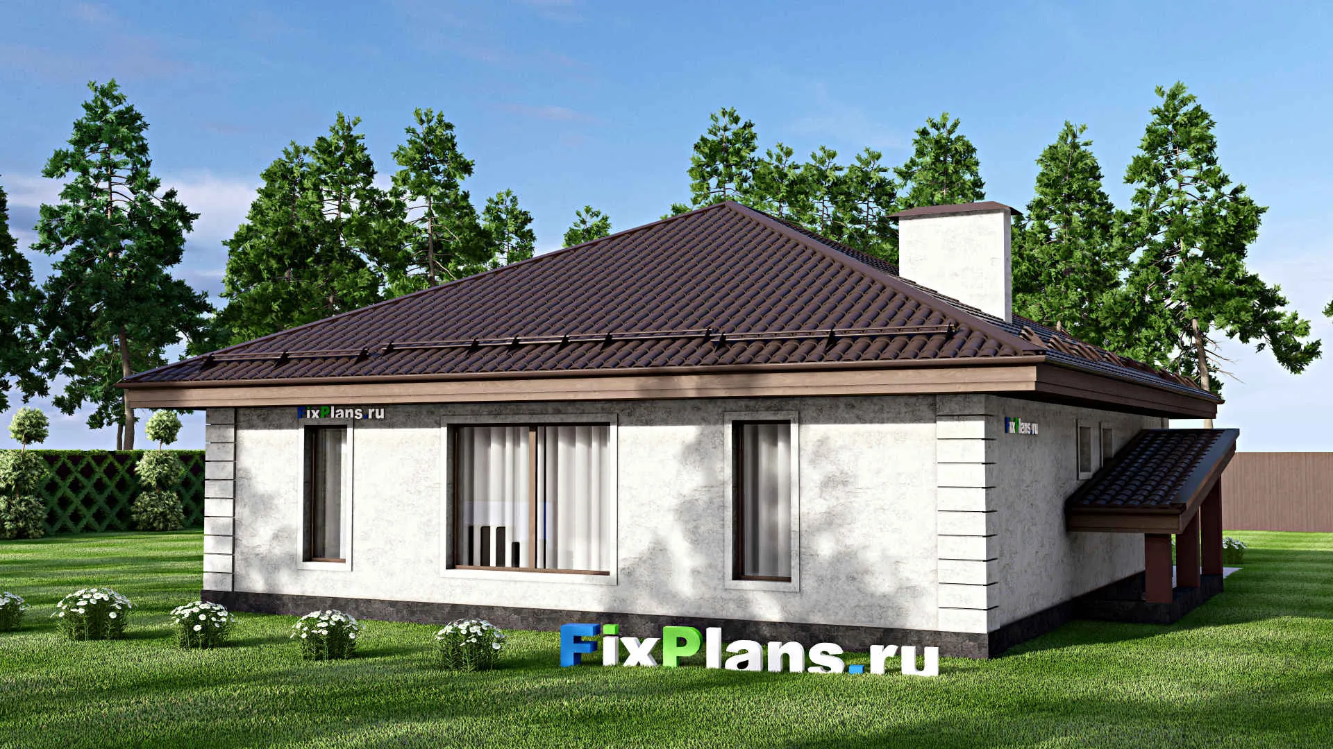 F-14219 - Проект одноэтажного дома 13 на 15, площадью 250 м² с цокольным этажом и 3 спальнями