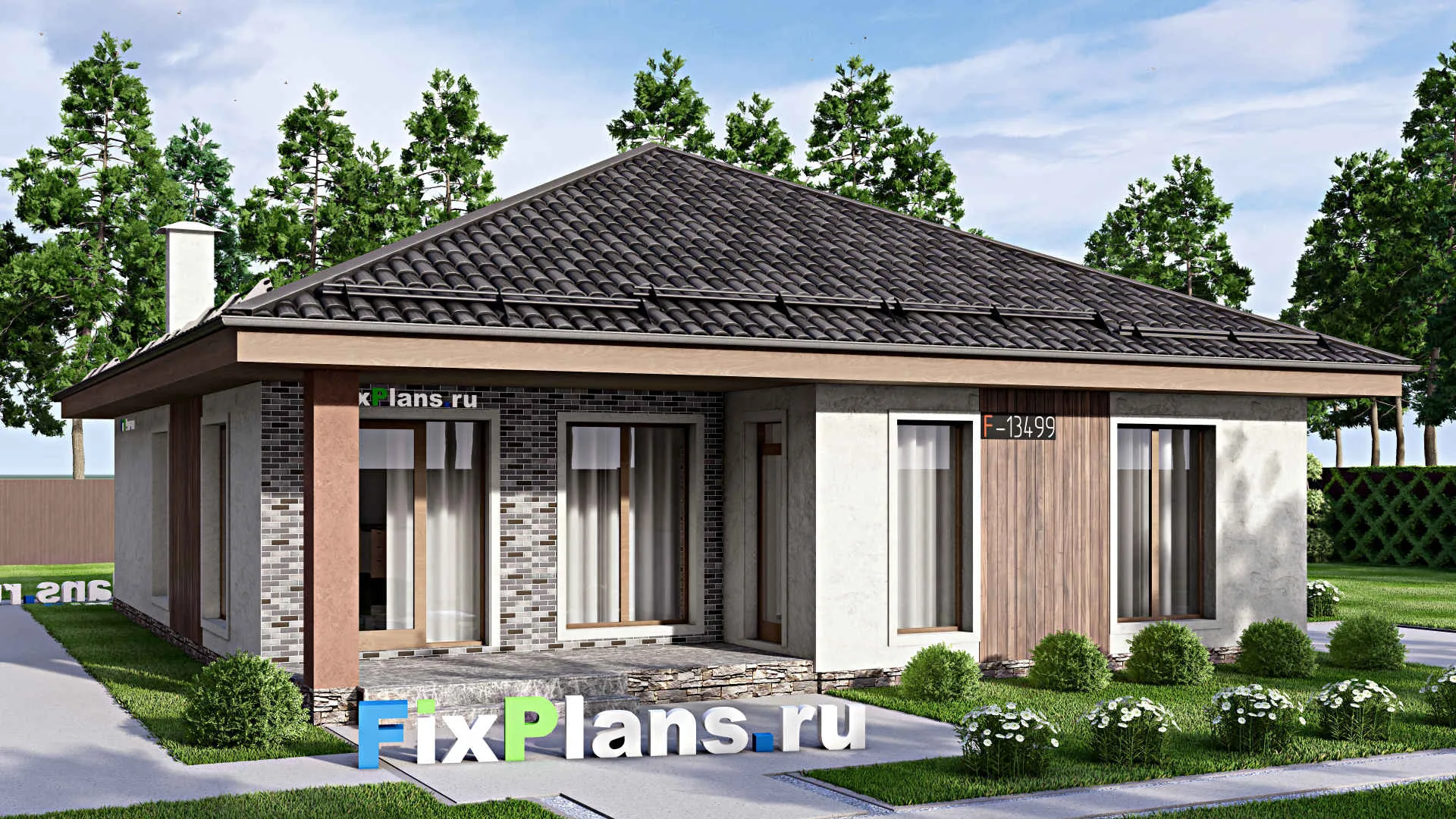 F-13499 - Проект одноэтажного дома 12 на 15, площадью 140 м² с 3 спальнями