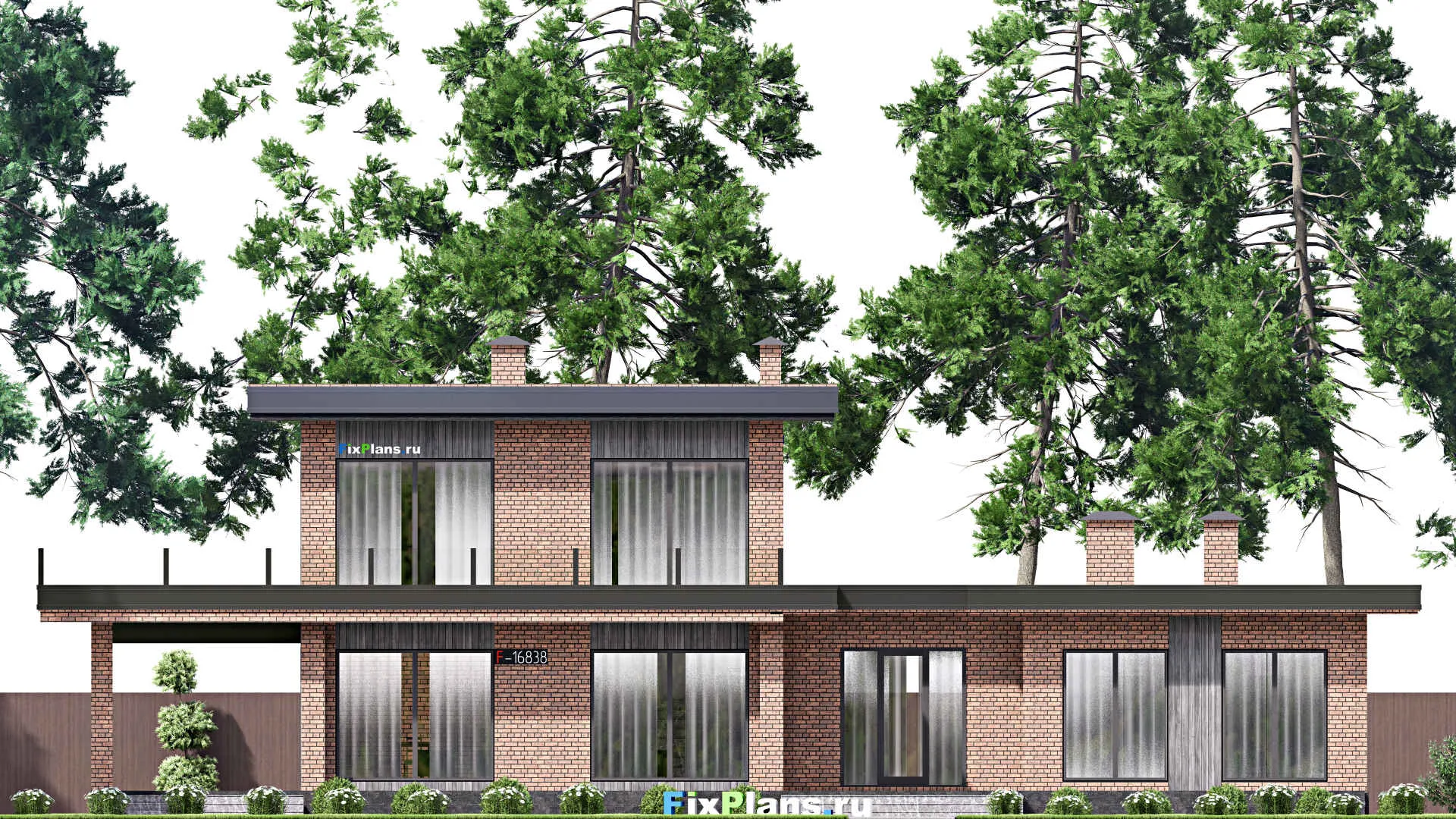 F-16838 - Проект одноэтажного дома 14 на 25, площадью 380 м² с террасой, балконом и 4 спальнями