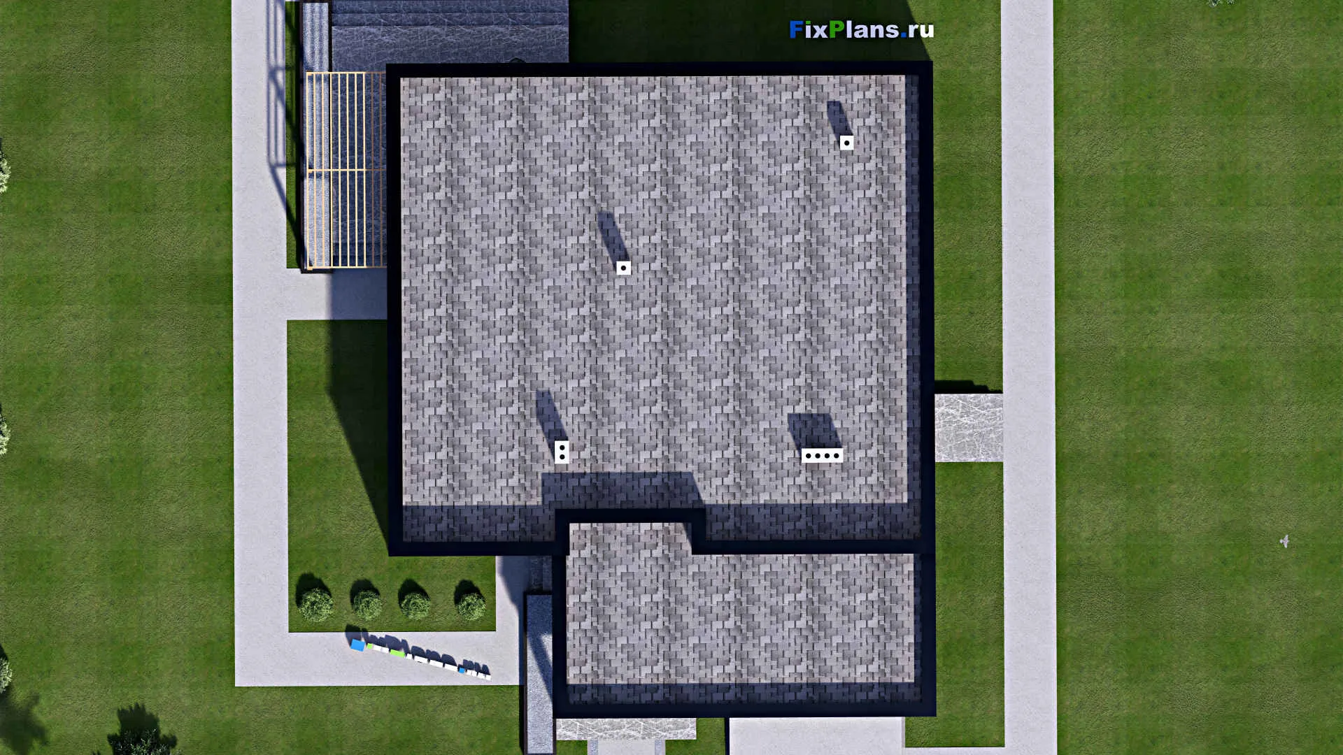 F-15920 - Проект одноэтажного дома 18 на 20, площадью 240 м² с террасой, гаражом на 2 машины и 3 спальнями