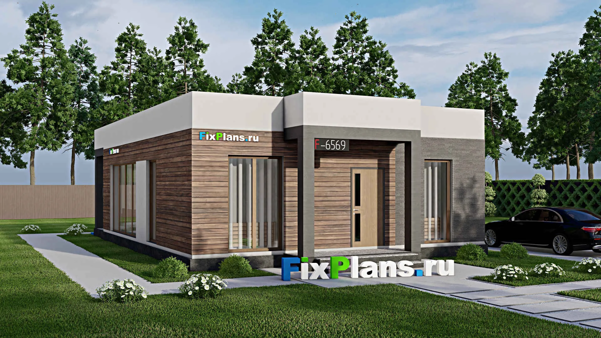 F-6569 - Проект одноэтажного дома 9 на 11, площадью 90 м² с террасой и 2 спальнями