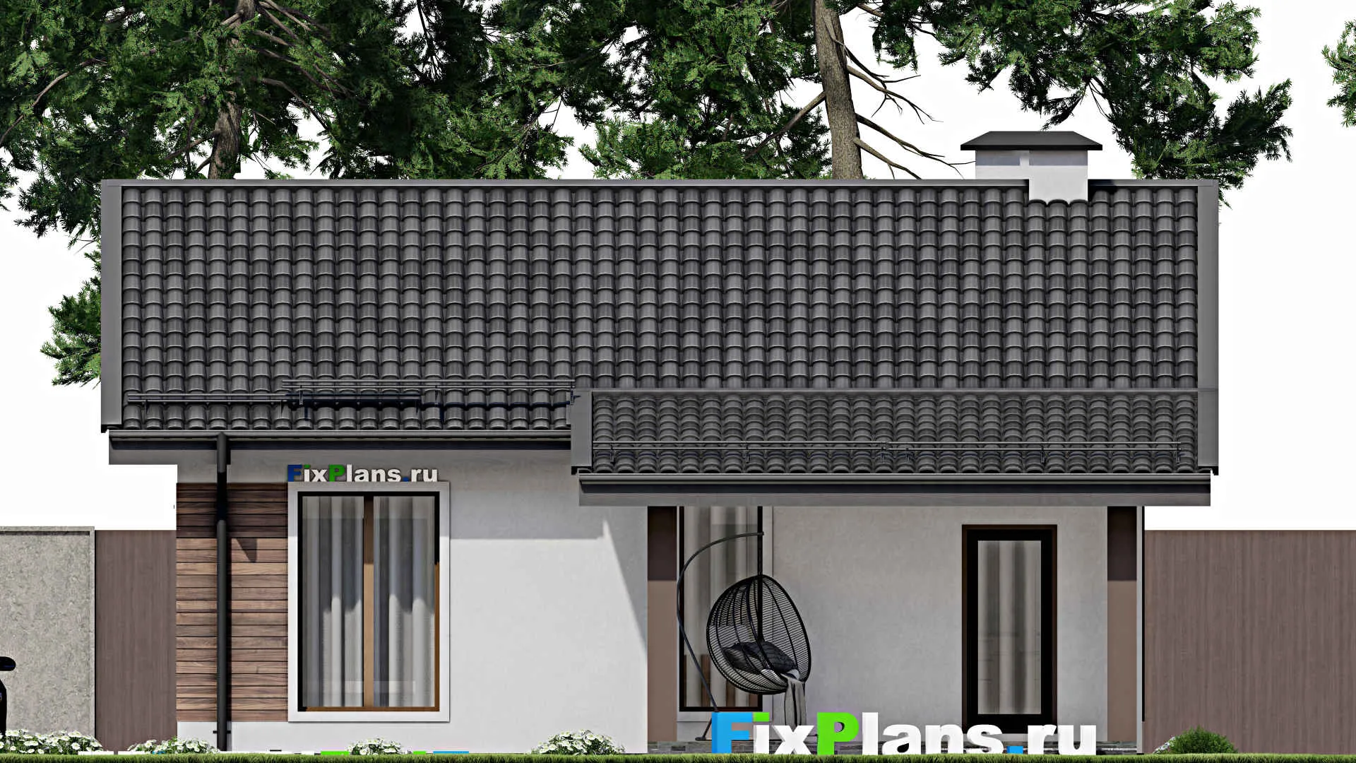 F-9764 - Проект одноэтажного дома 10 на 14, площадью 90 м² с террасой и 2 спальнями