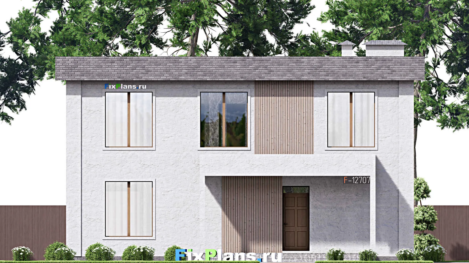 F-12707 - Планы двухэтажного дома 13 на 17, площадью 310 м² с террасой, балконом и 3 спальнями