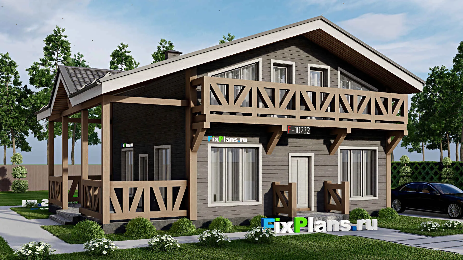 F-10232 - Проект дома с мансардой 11 на 13, площадью 170 м² с террасой, балконом и 4 спальнями