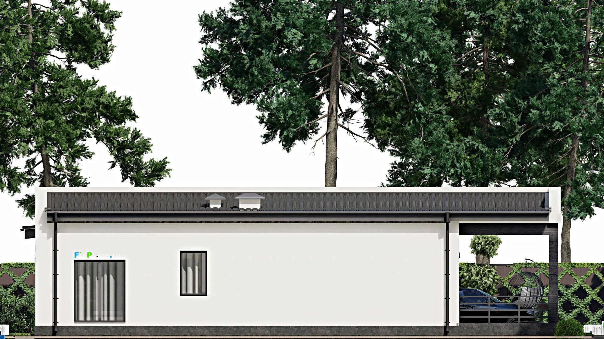 F-4463 - Проект одноэтажного дома 15 на 16, площадью 150 м² с террасой и 3 спальнями