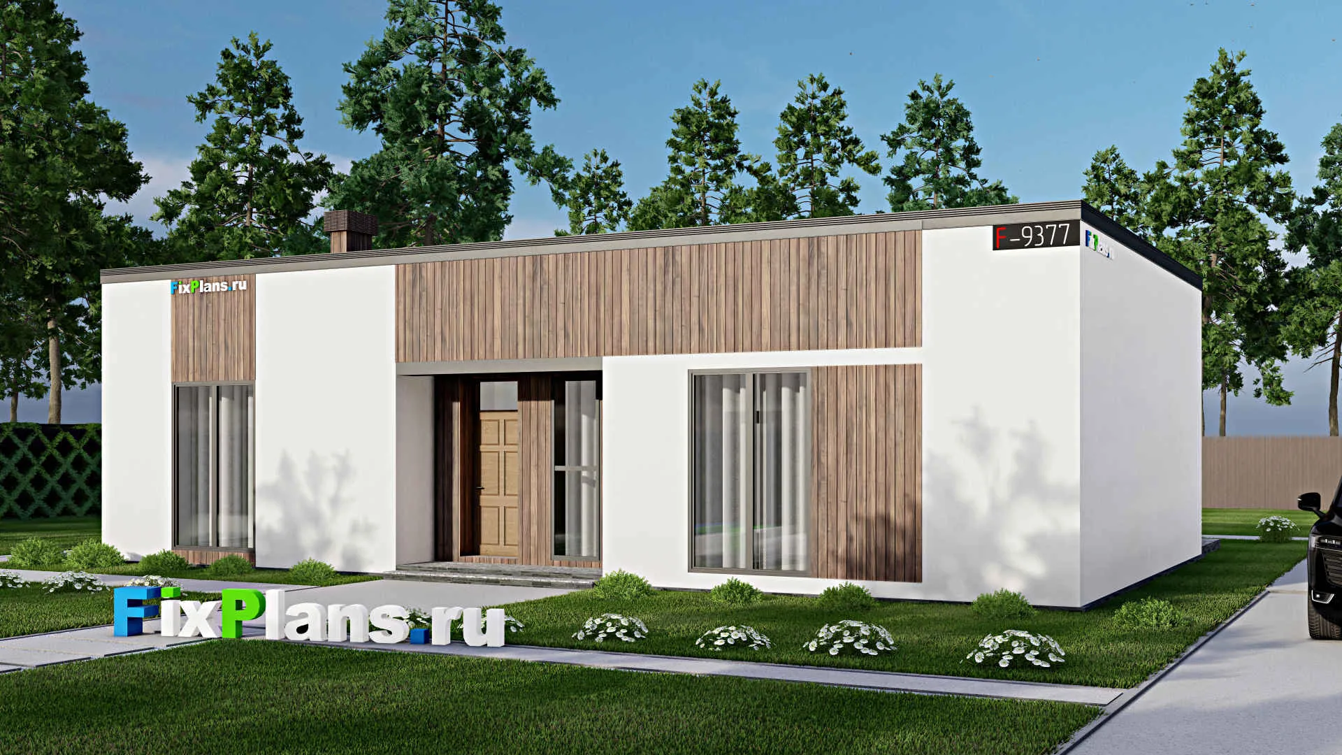 F-9377 - Проект одноэтажного дома 14 на 16, площадью 160 м² с террасой и 2 спальнями