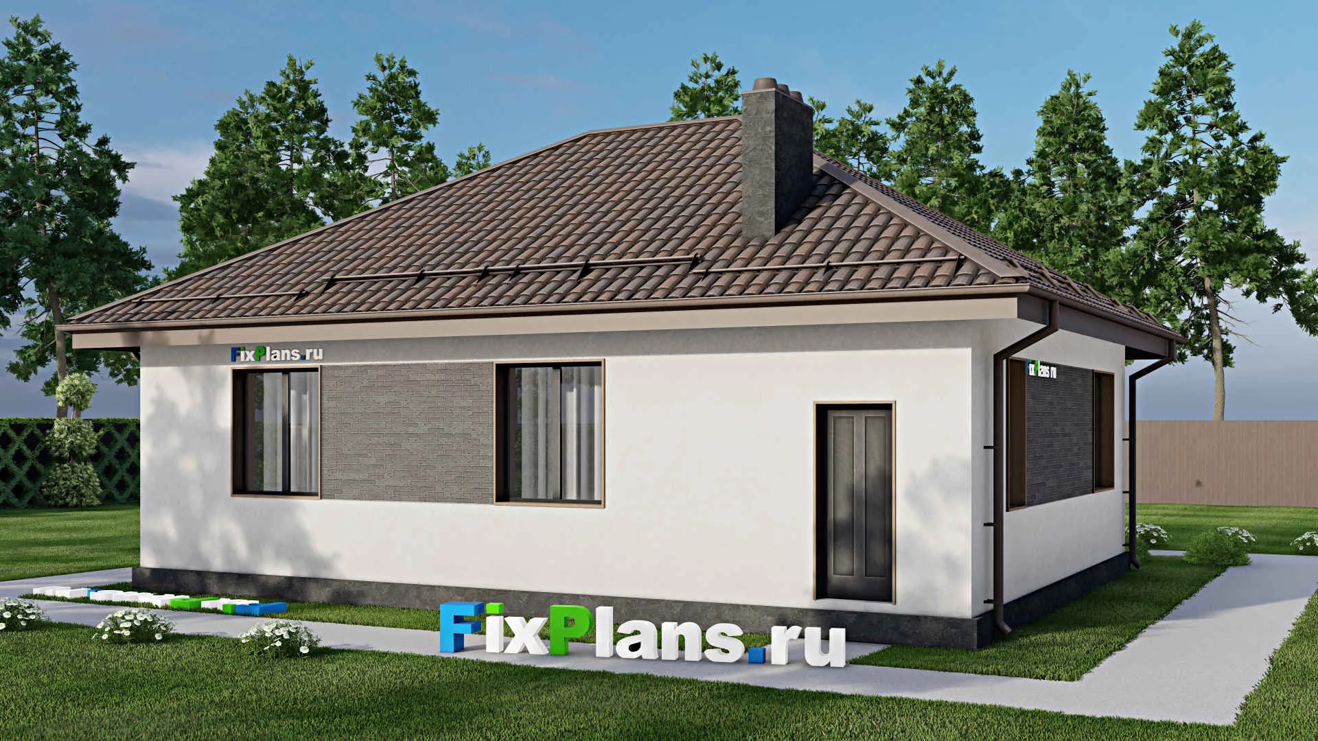 F-7361 - Проект одноэтажного дома 10 на 12, площадью 90 м² с 3 спальнями