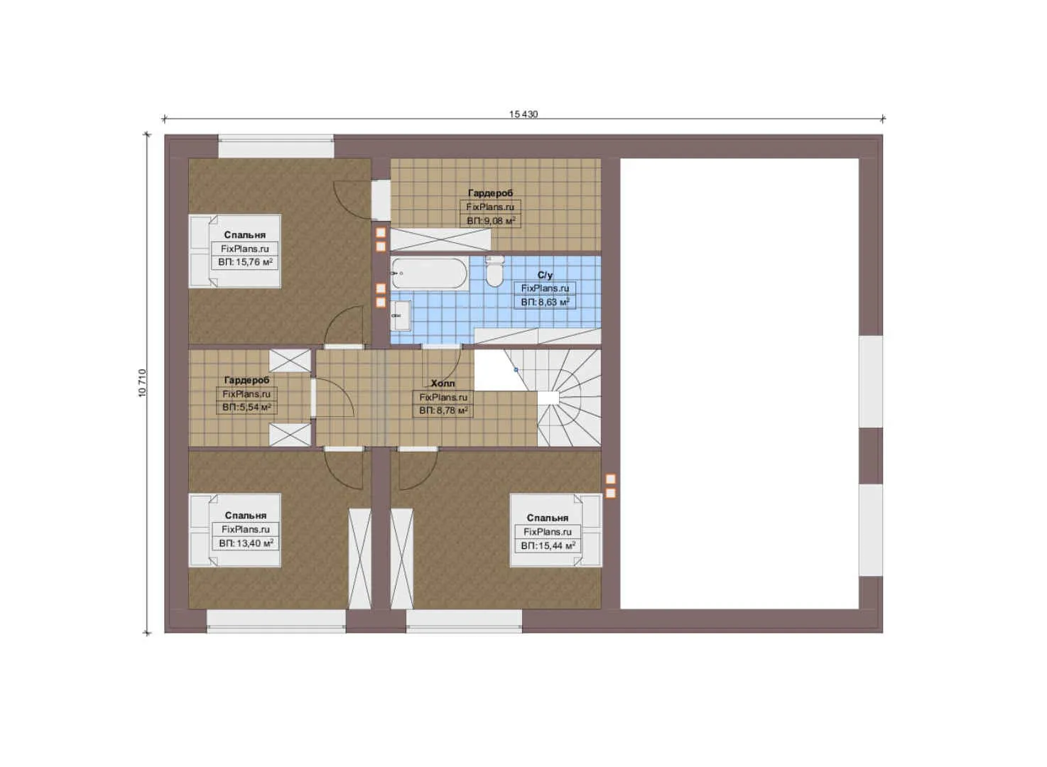 F-13040 - Планы дома с мансардой 14 на 16, площадью 220 м² с гаражом на 1 машину и 4 спальнями