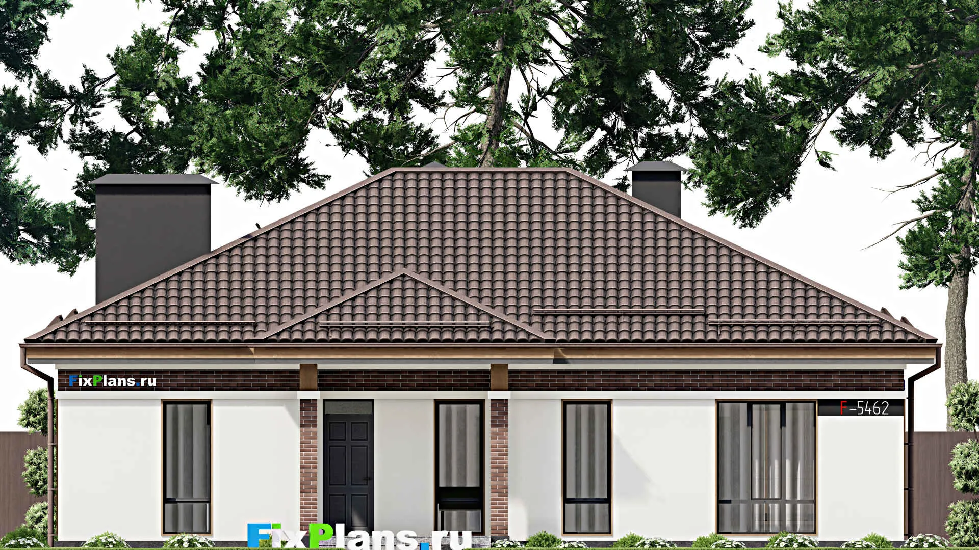 F-5462 - Проект одноэтажного дома 12 на 15, площадью 160 м² с террасой и 3 спальнями