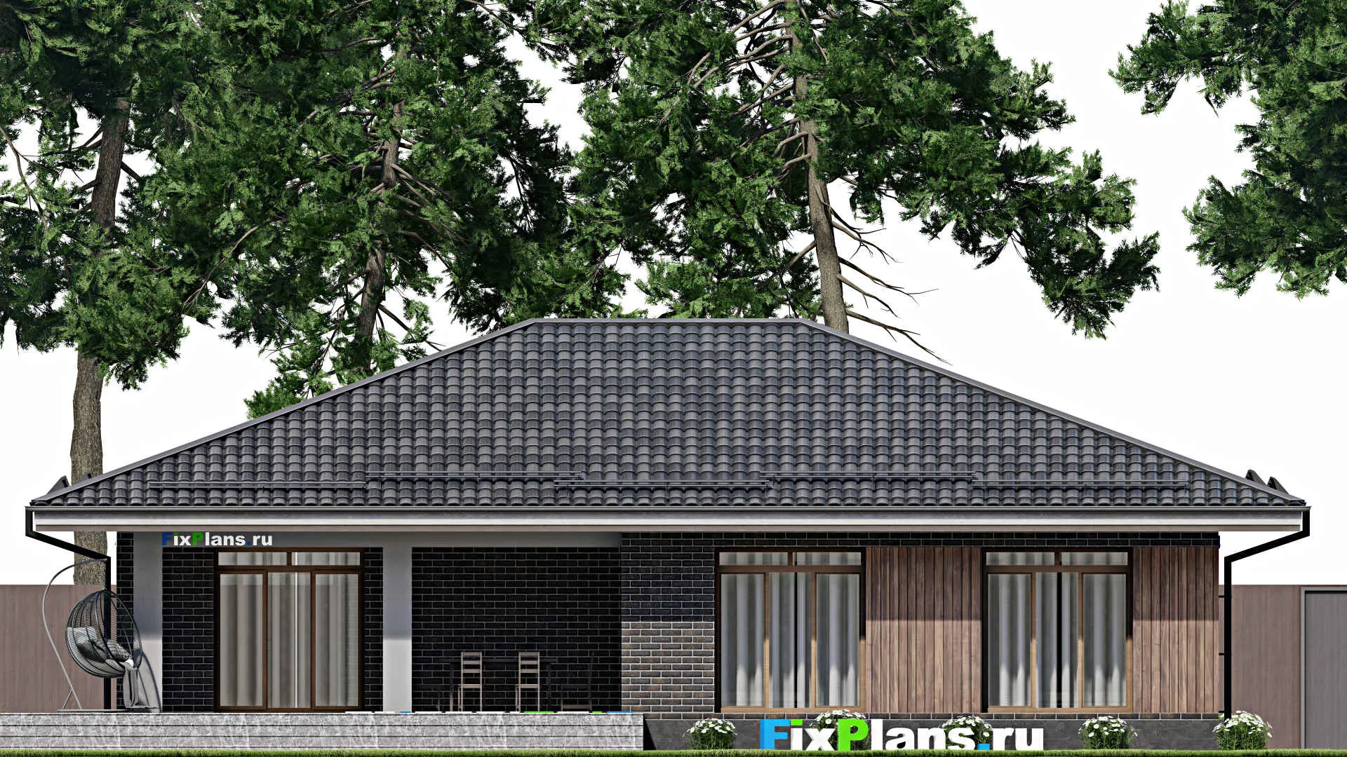 F-5021 - Проект одноэтажного дома 14 на 16, площадью 170 м² с террасой и 3 спальнями