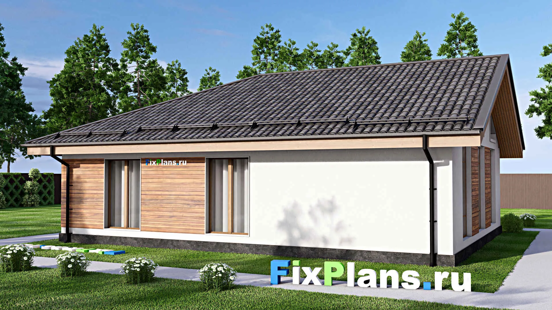 F-12590 - Проект одноэтажного дома 12 на 13, площадью 110 м² с 3 спальнями