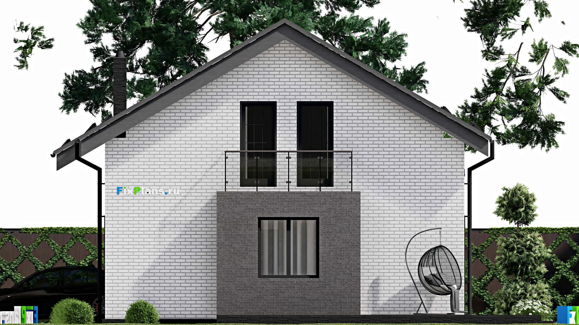 F-2906 - Планы дома с мансардой 9 на 17, площадью 210 м² с террасой, балконом, гаражом на 1 машину и 4 спальнями