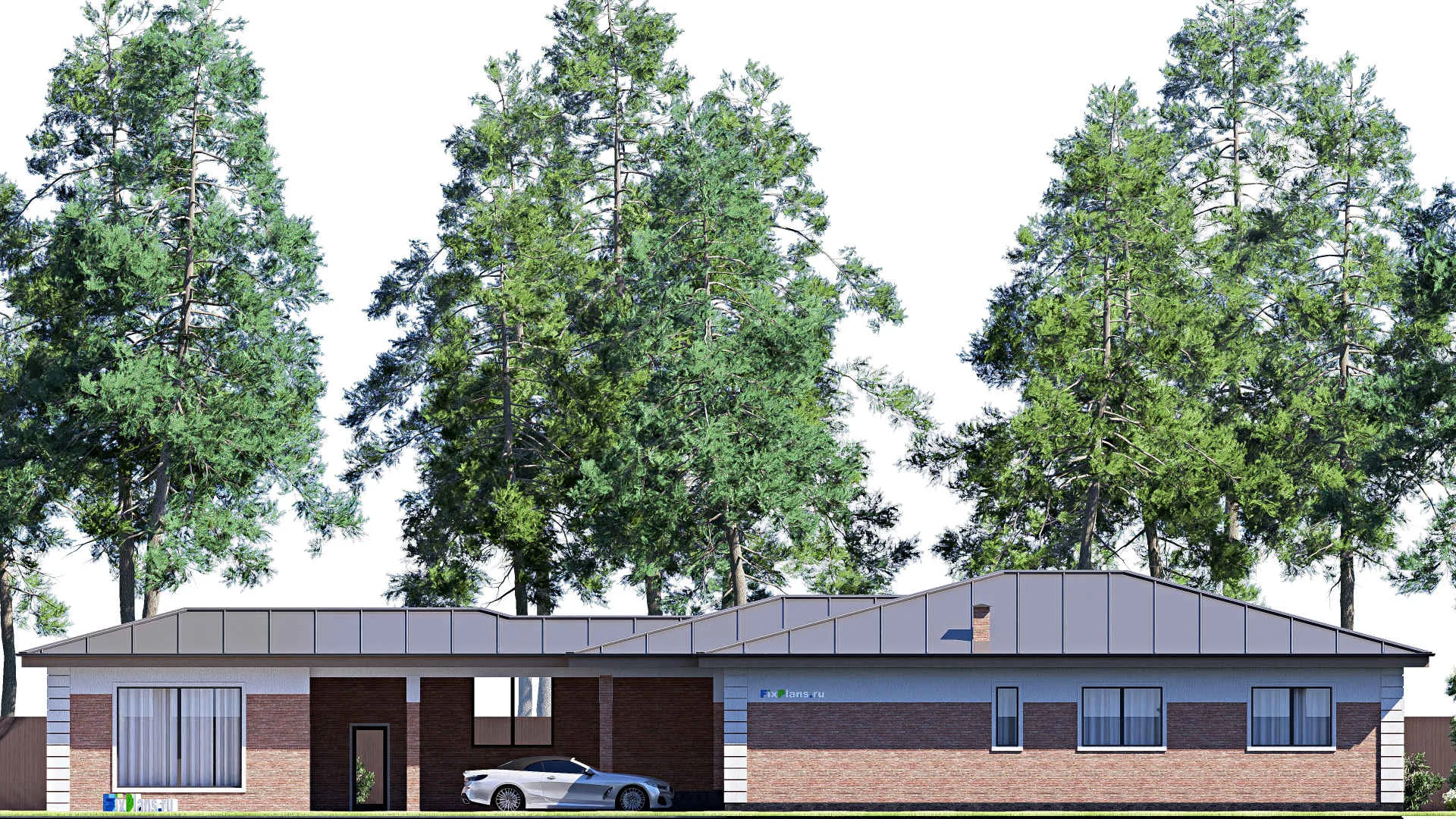 F-18746 - План одноэтажного дома 15 на 33, площадью 280 м² с террасой и 4 спальнями