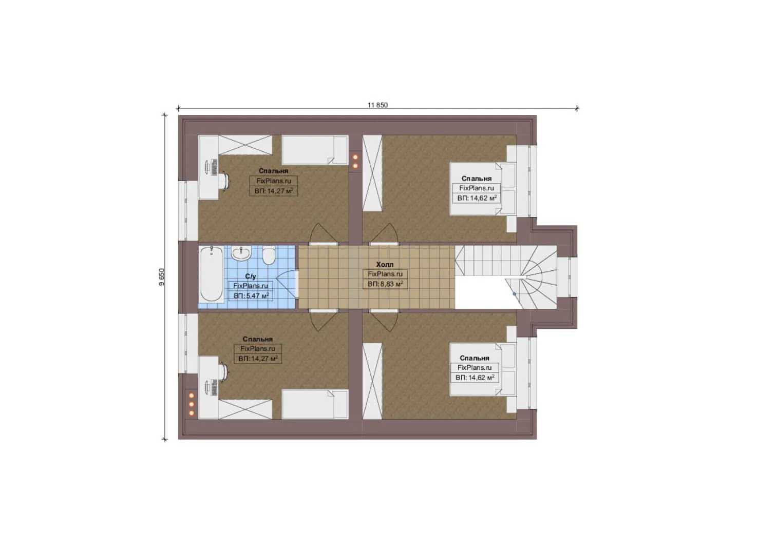 F-12428 - Планы дома с мансардой 13 на 15, площадью 170 м² с 5 спальнями