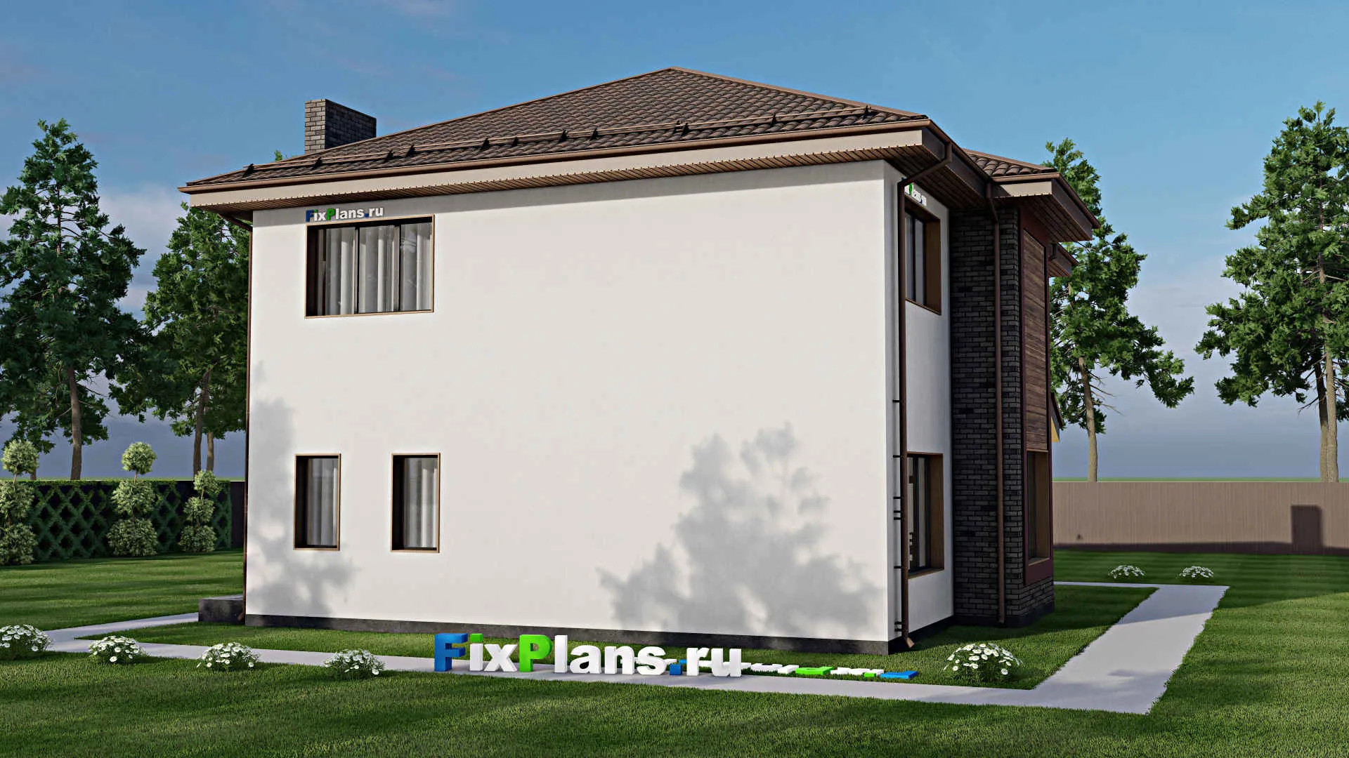 F-7955 - Проект двухэтажного дома 14 на 15, площадью 270 м² с террасой, балконом и 4 спальнями